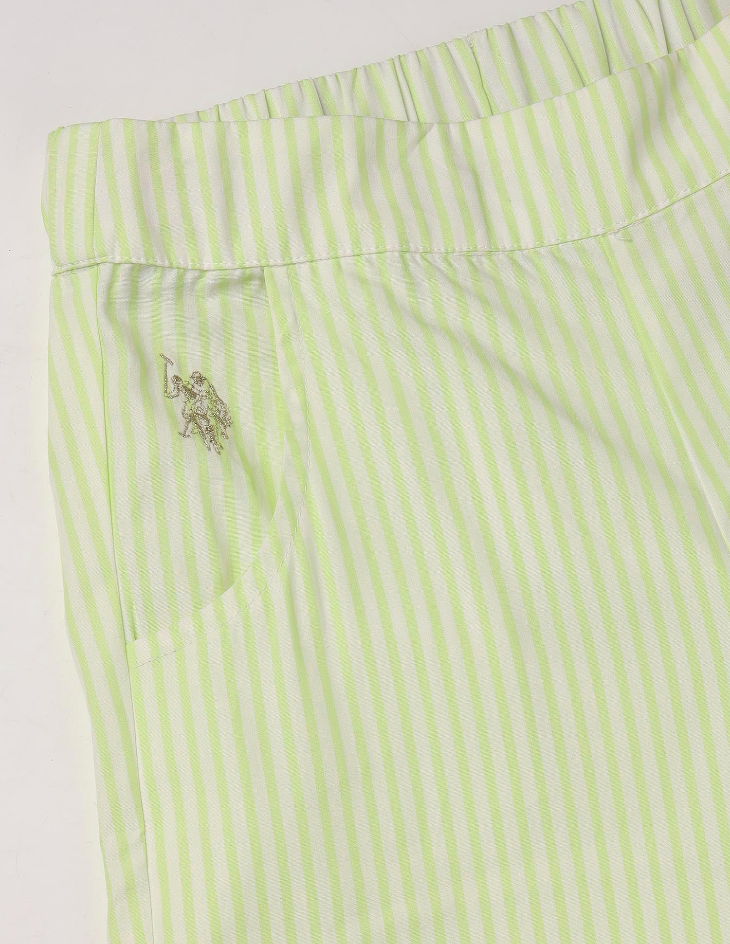 Vertical Striped Wide Leg Trousers Green - U.S. Polo Assn. India | Large