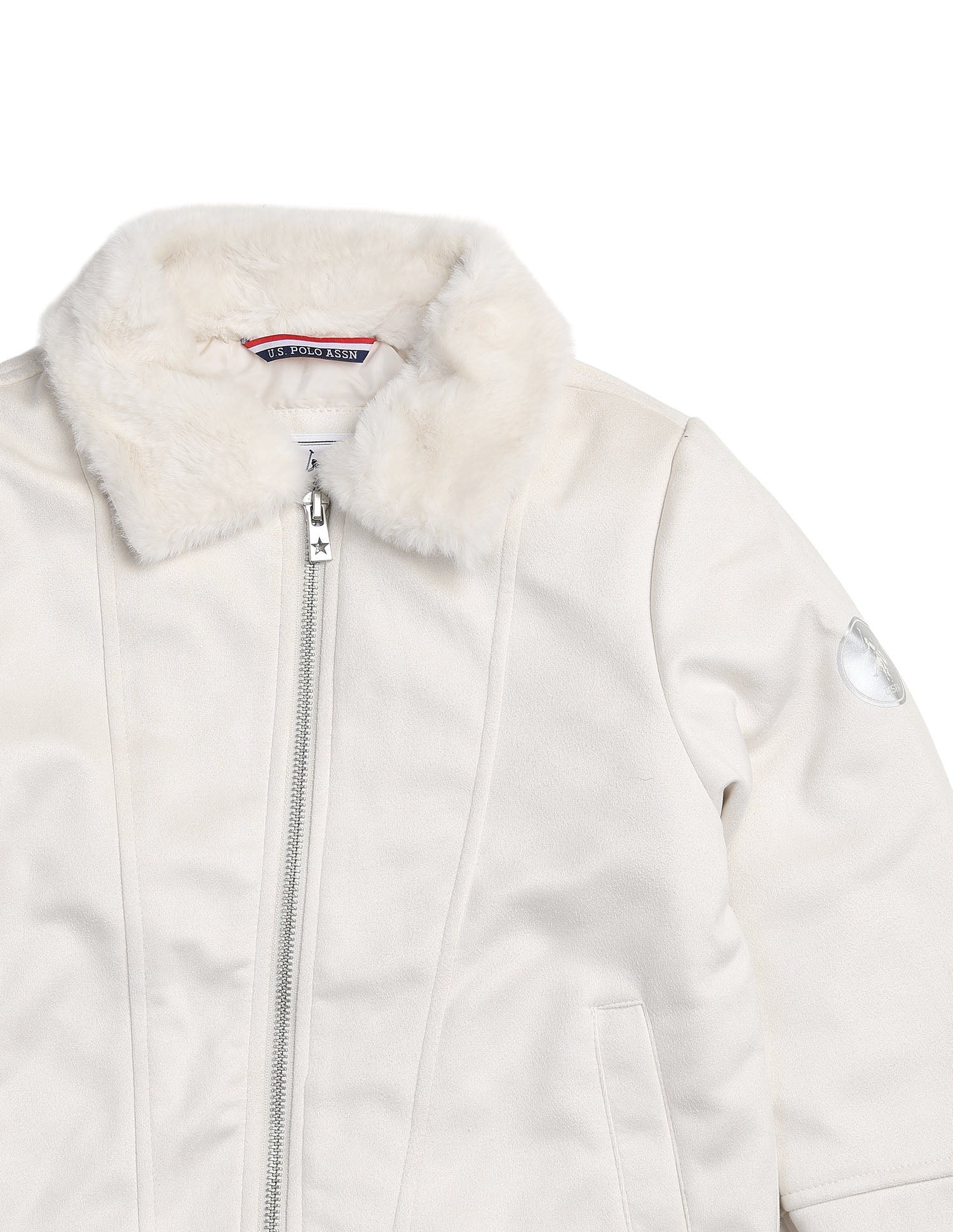 Girls Suede Solid Jacket Cream - U.S. POLO ASSN. | Large