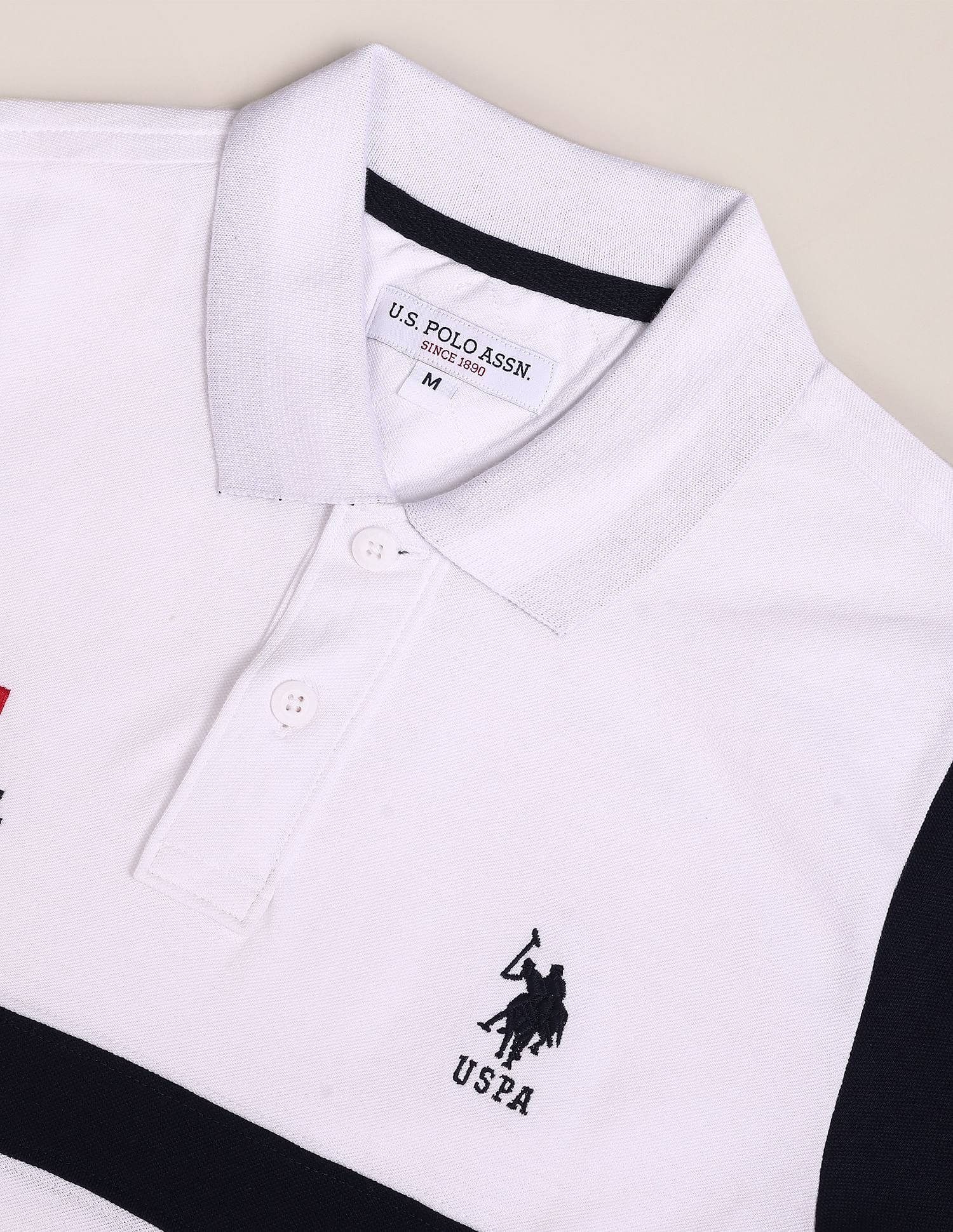 Colour Block Cotton Polo Shirt White - U.S. POLO ASSN. | Large