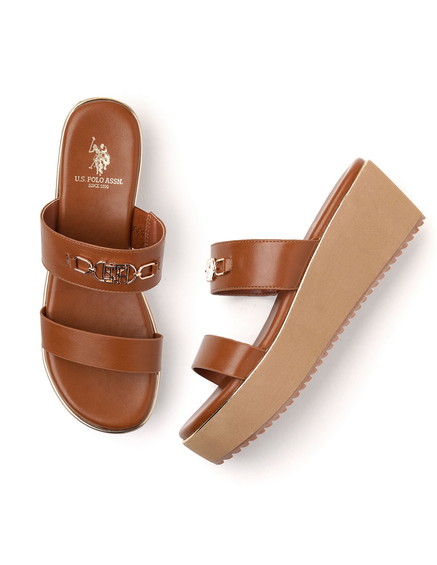 Open Toe Elettra Wedge Sandals Tan - U.S. POLO ASSN. | Large
