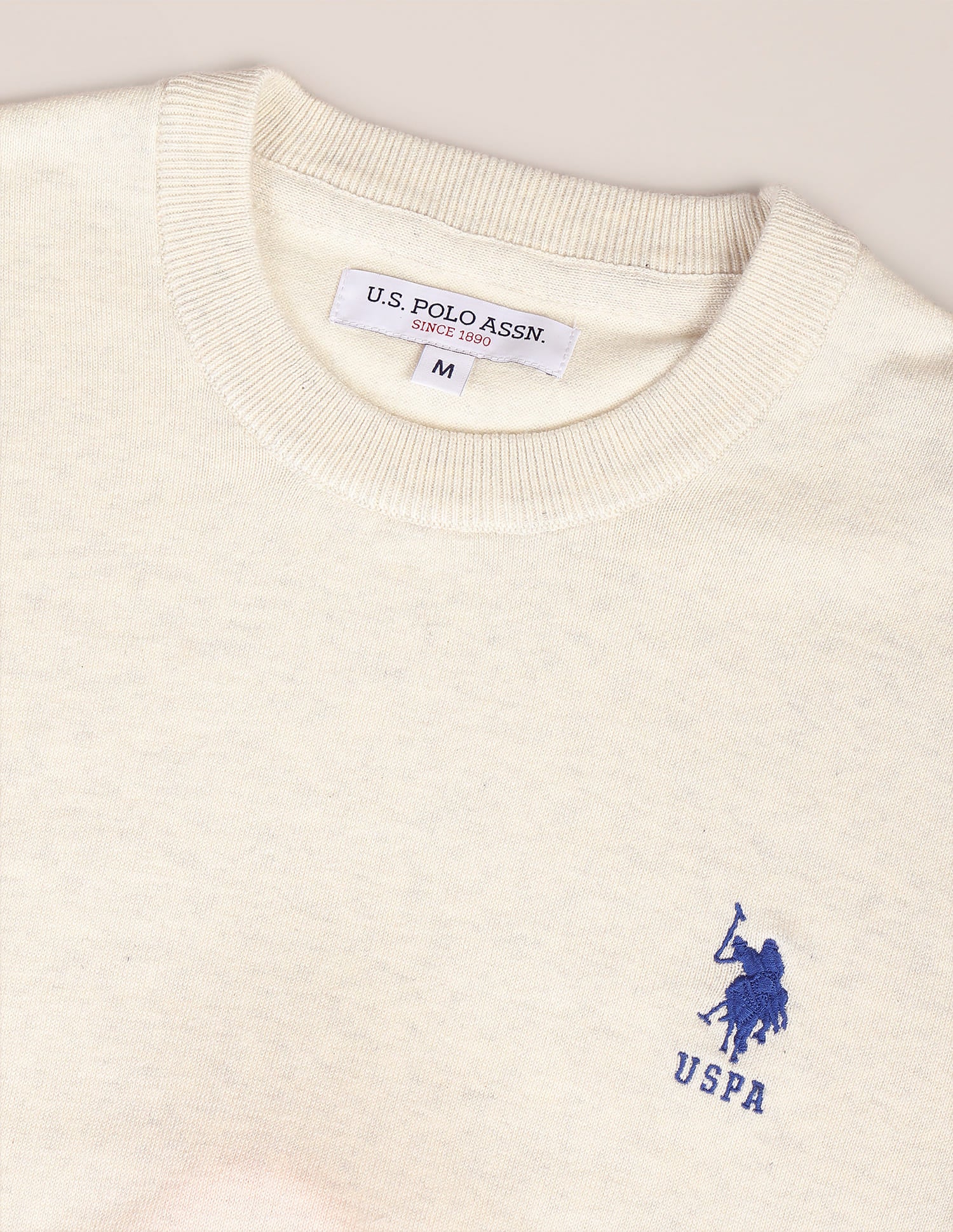 Crew Neck Solid Sweater Off-White - U.S. Polo Assn. India | Large