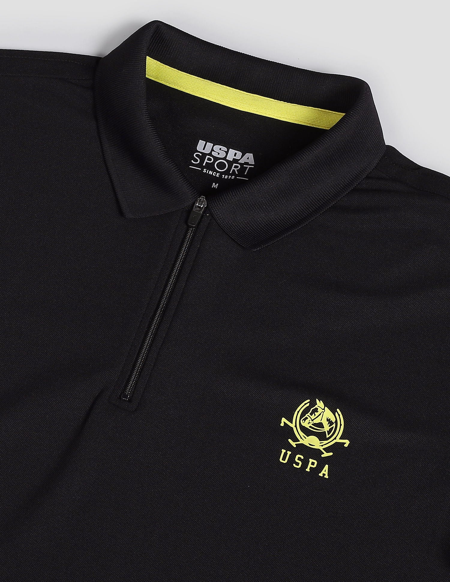 Polyester Zipper Sport Polo Shirt Black - U.S. Polo Assn. India | Large