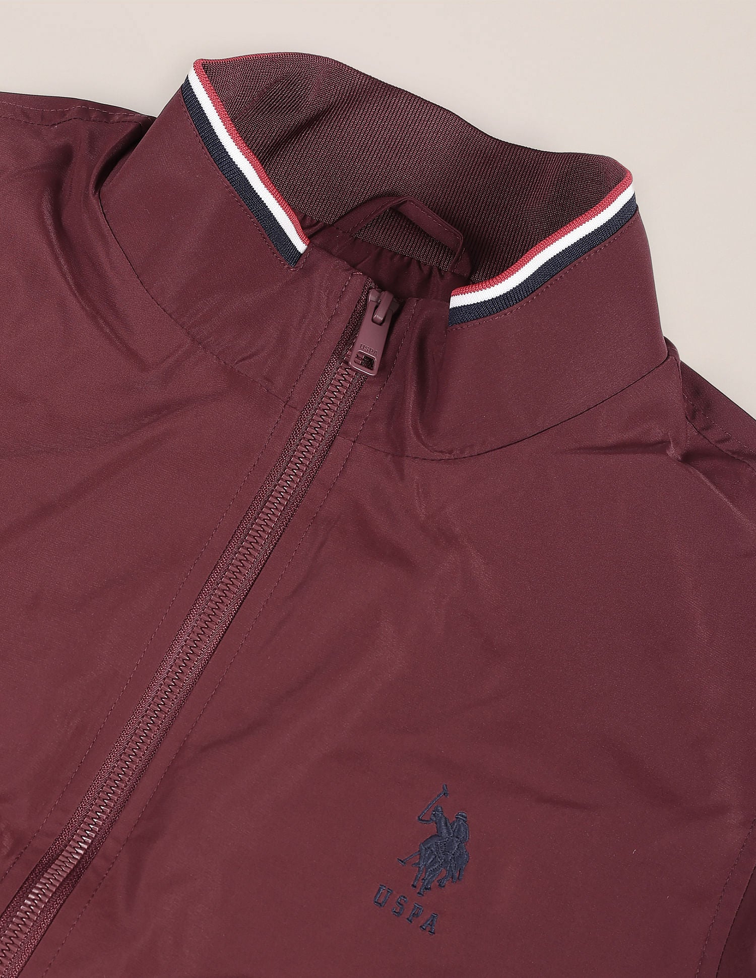 High Neck Long Sleeve Casual Jacket Maroon - U.S. POLO ASSN. | Large