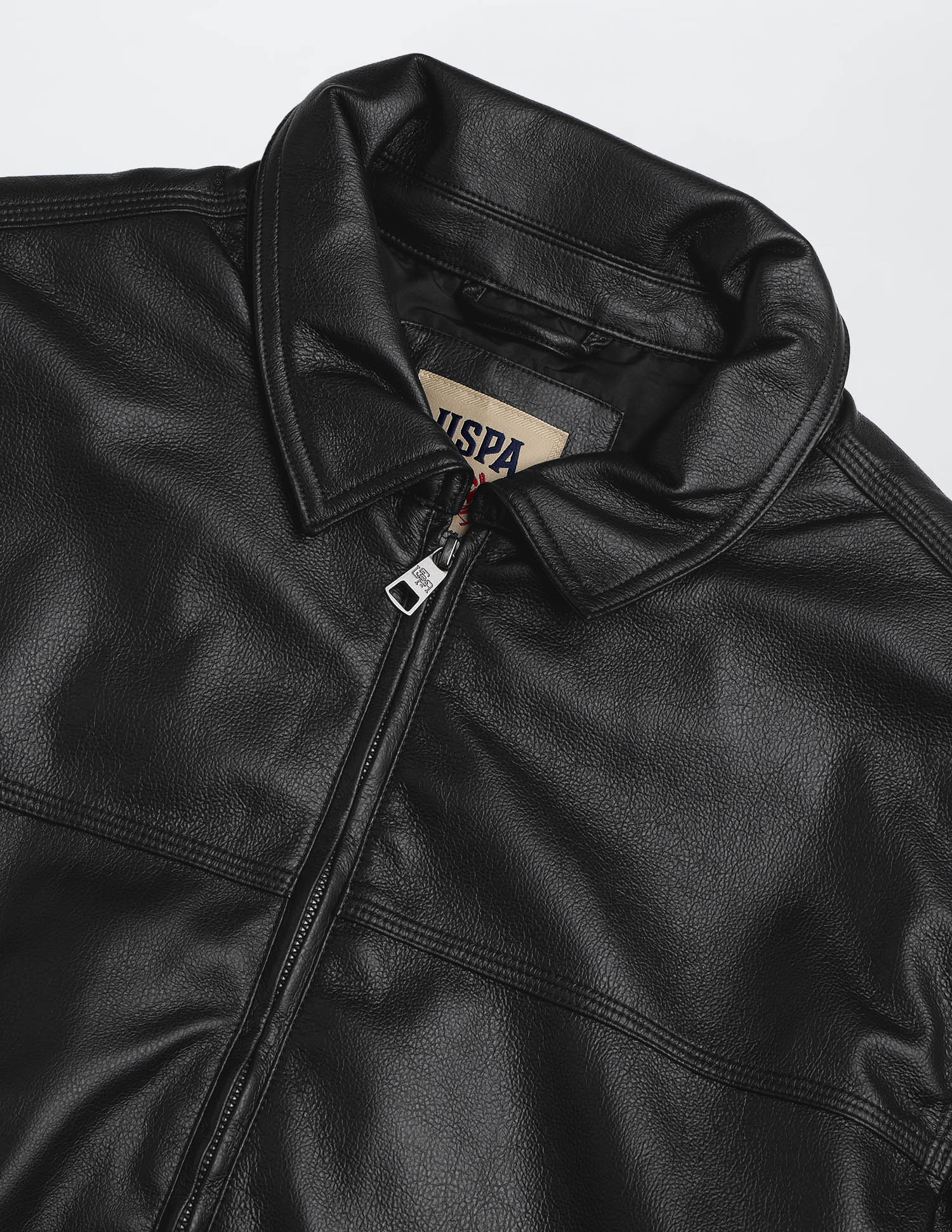 Regular Fit Solid Leather Jacket Black - U.S. Polo Assn. India | Large