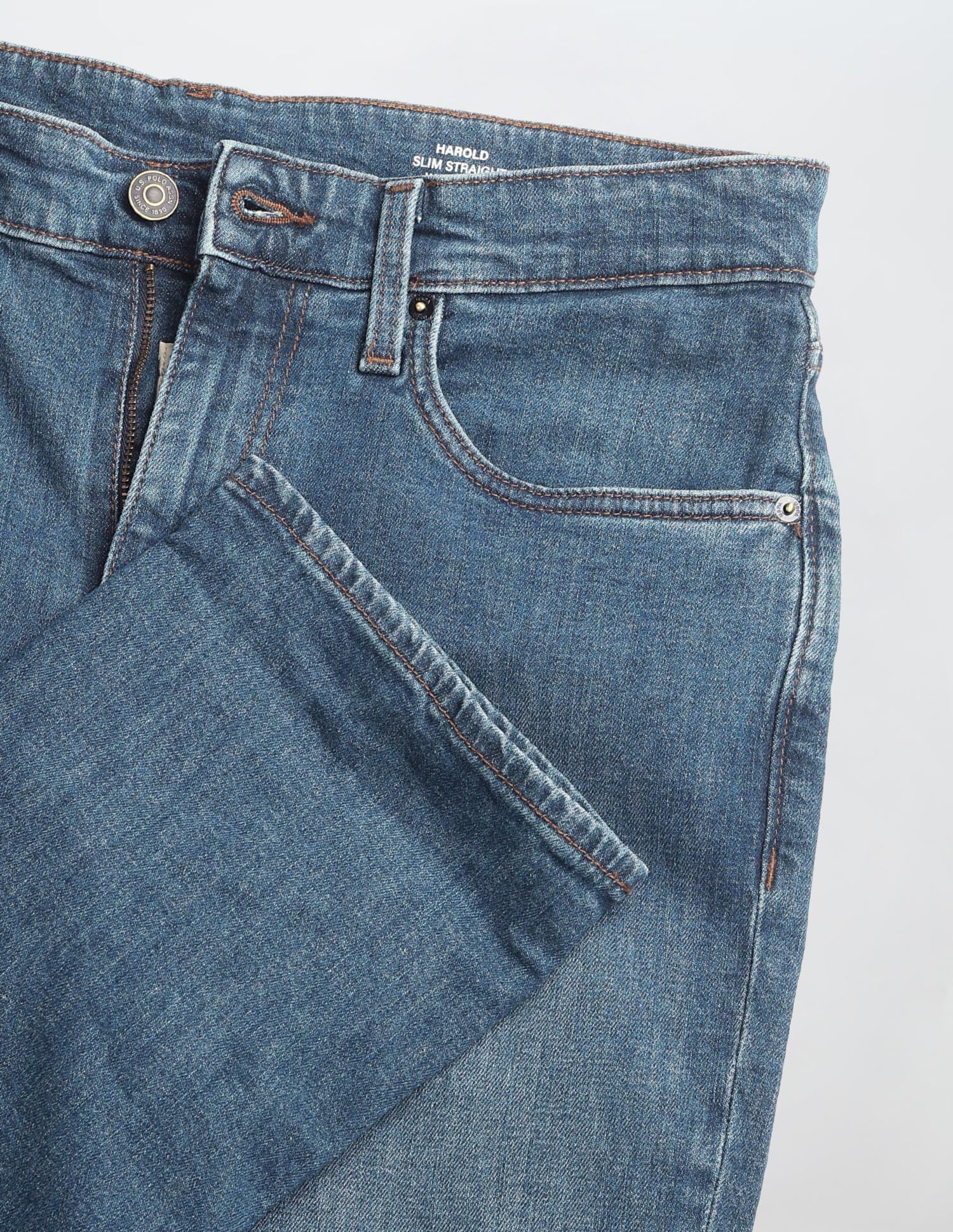 Harold Slim Straight Fit Stone Washed Jeans Mid Blue - U.S. Polo Assn. India | Large