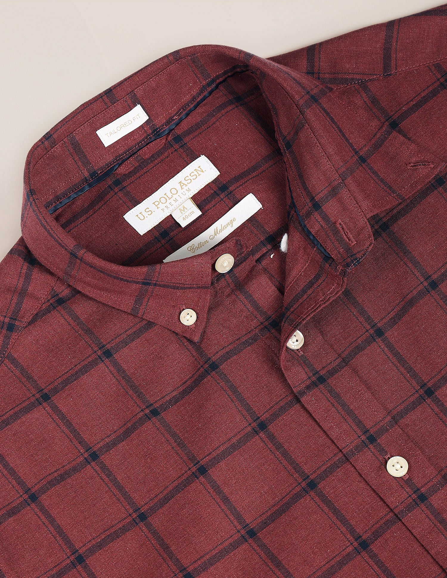 Windowpane Check Cotton Shirt Maroon - U.S. Polo Assn. India | Large