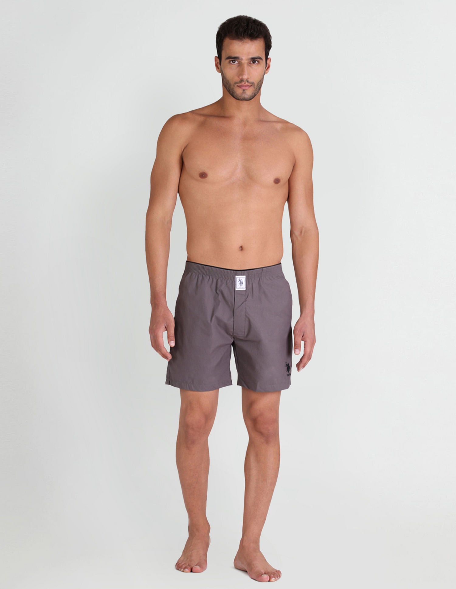 Pure Cotton Brushed Elastic I108 Boxers - Pack Of 1 Grey - U.S. Polo Assn. India | Large