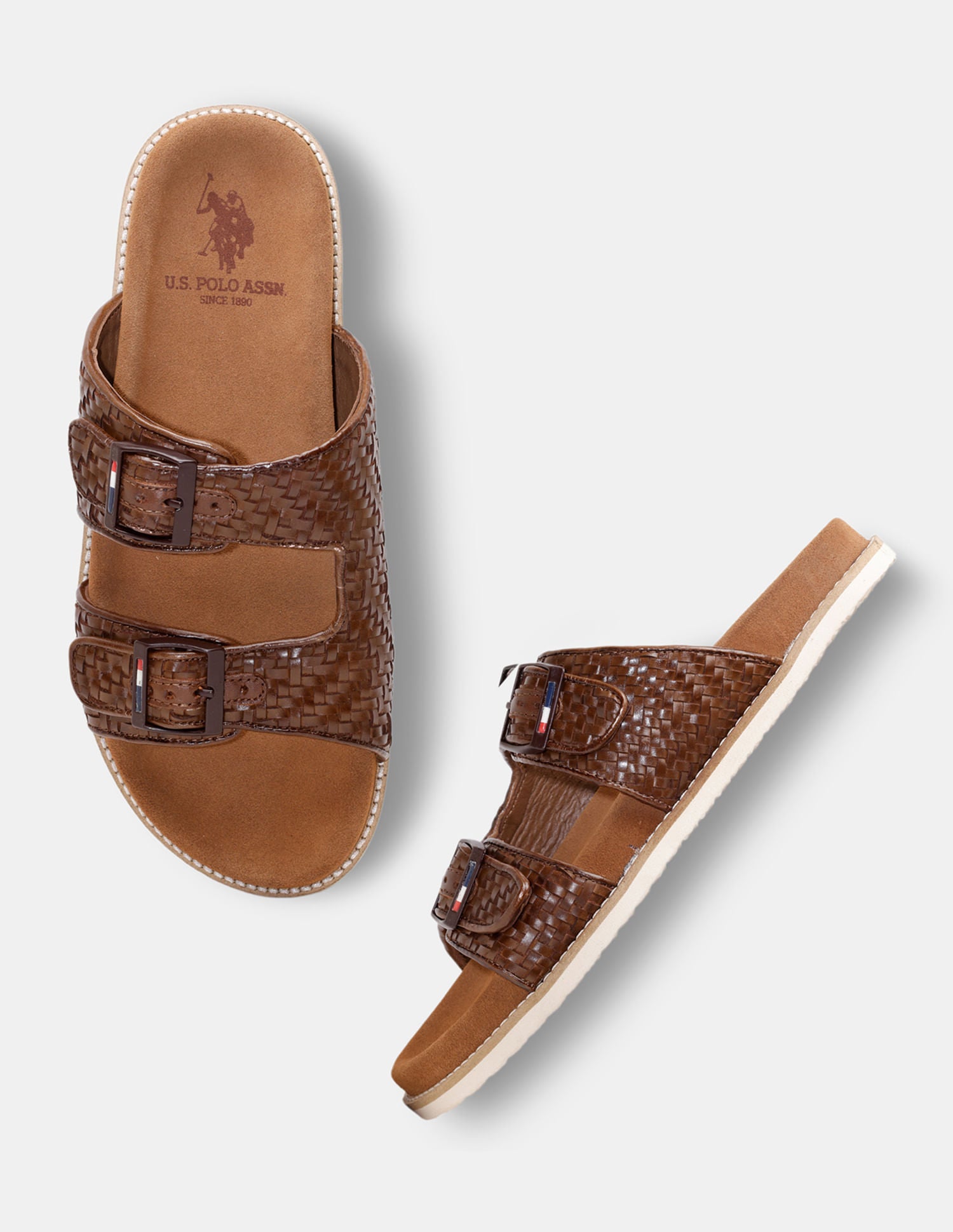 Men Miley Double Strap Flip Flops Brown - U.S. POLO ASSN. | Large