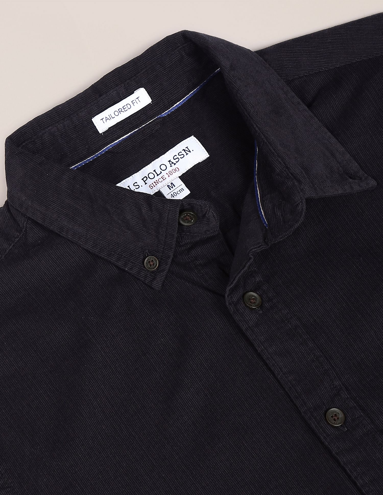 Solid Cotton Corduroy Casual Shirt Charcoal - U.S. Polo Assn. India | Large
