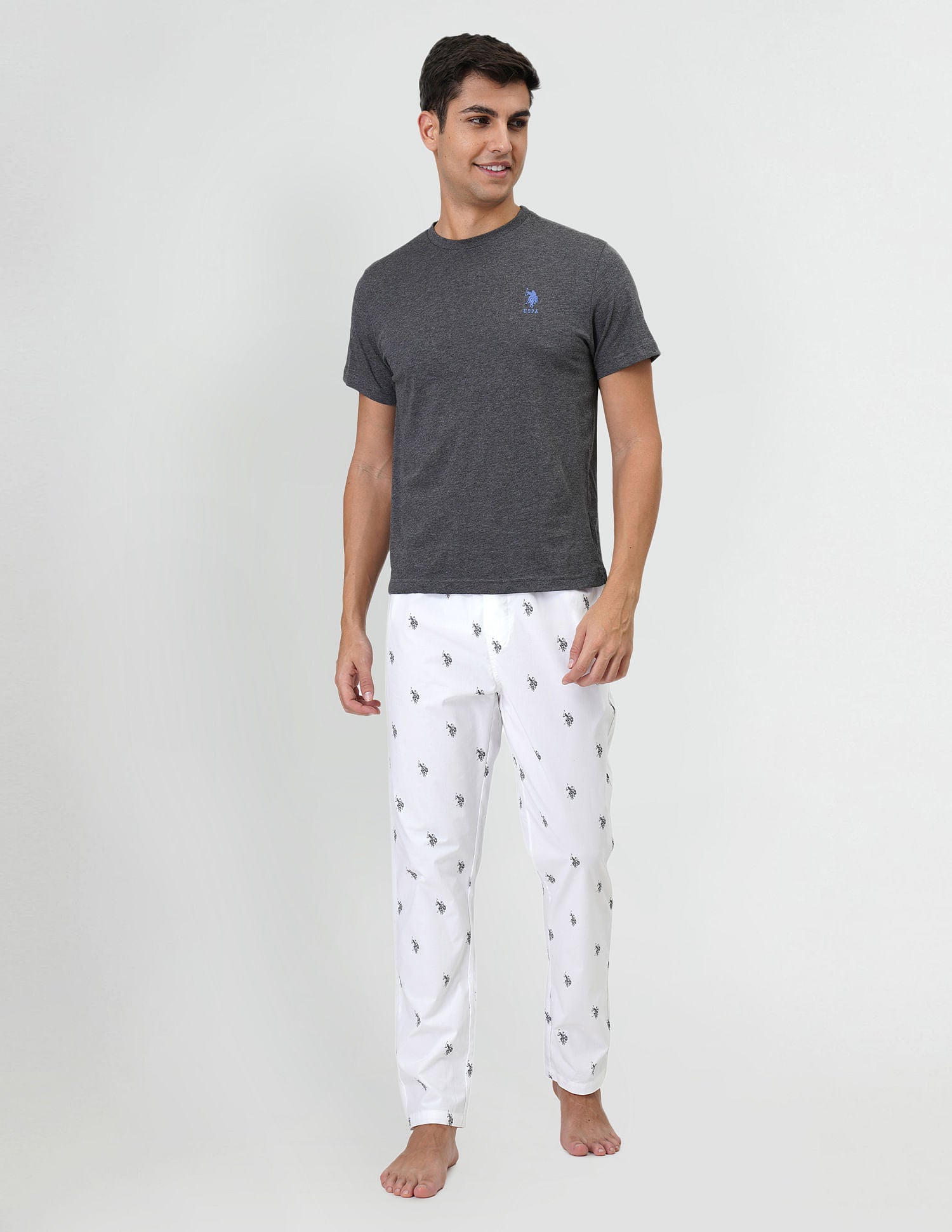 Signature Logo Print Cotton Lounge Pants - Pack Of 1 White - U.S. POLO ASSN. | Large