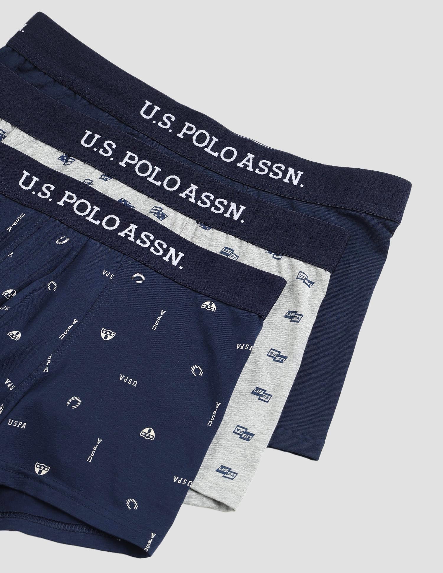Anti Microbial Printed OET14 Trunks - Pack Of 3 Navy, Grey Melange and Navy - U.S. POLO ASSN. | Large
