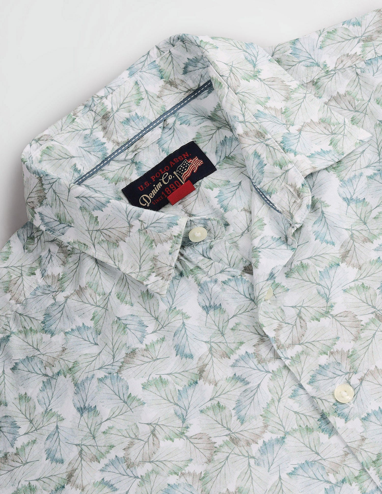 Tropical Print Slim Fit Shirt White and Aqua - U.S. Polo Assn. India | Large