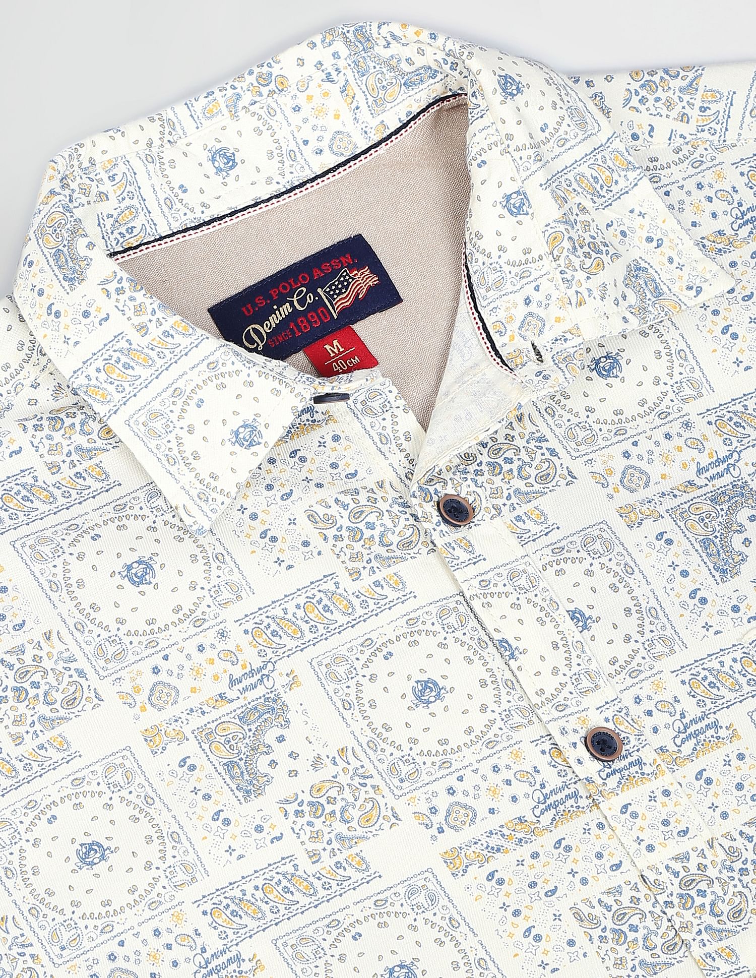 Paisley Print Cotton Casual Shirt Ivory - U.S. POLO ASSN. | Large