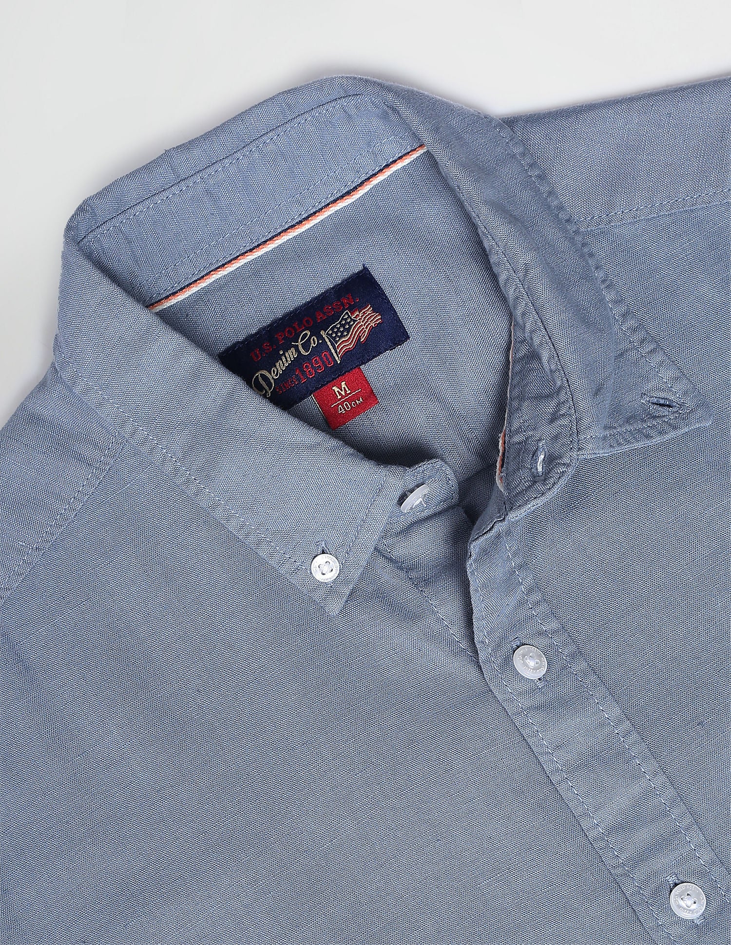 Button Down Collar Overdyed Solid Shirt Steel Blue - U.S. Polo Assn. India | Large