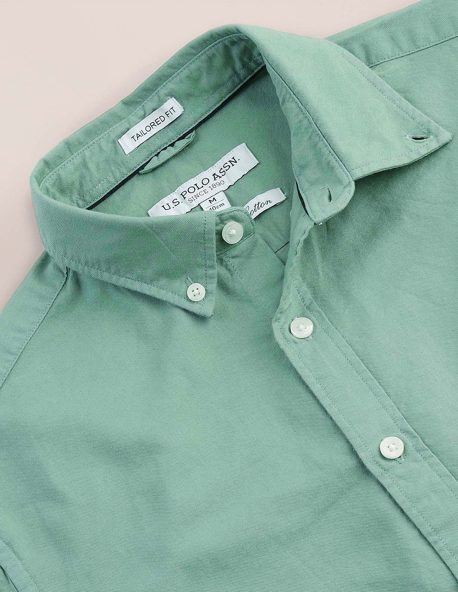 Tailored Fit Dobby Shirt Green - U.S. Polo Assn. India | Large