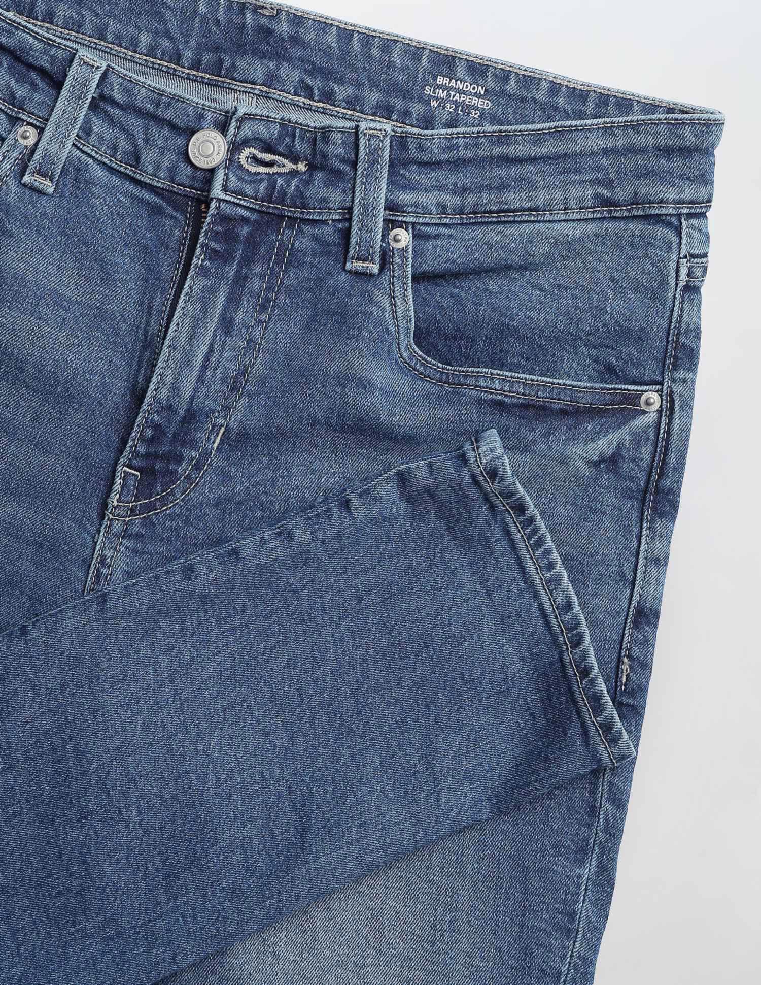 Whiskered Brandon Slim Tapered Fit Jeans Mid Blue - U.S. Polo Assn. India | Large