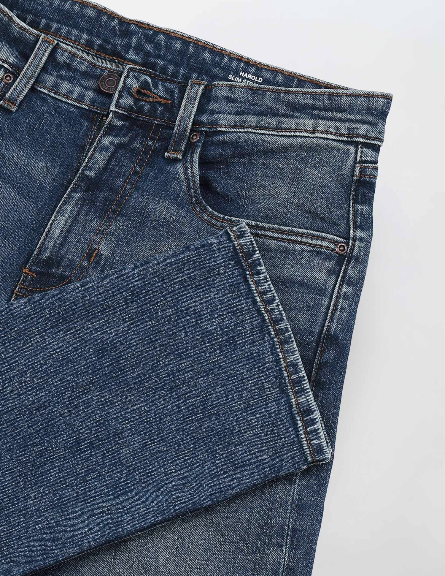 Harold Slim Straight Fit Blue Jeans Tinted Blue - U.S. Polo Assn. India | Large