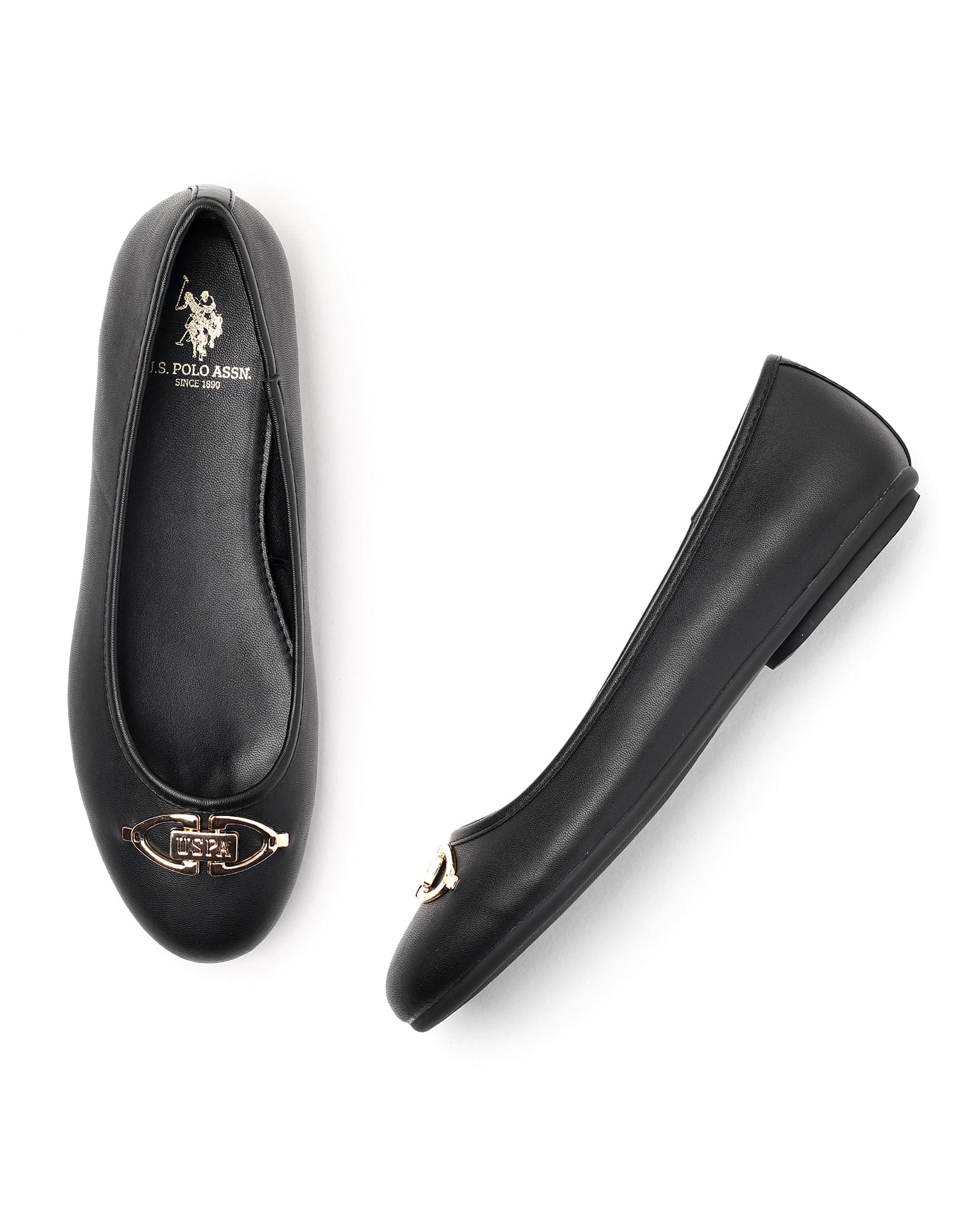 Round Toe Solid Gloria Ballerinas Black - U.S. Polo Assn. India | Large