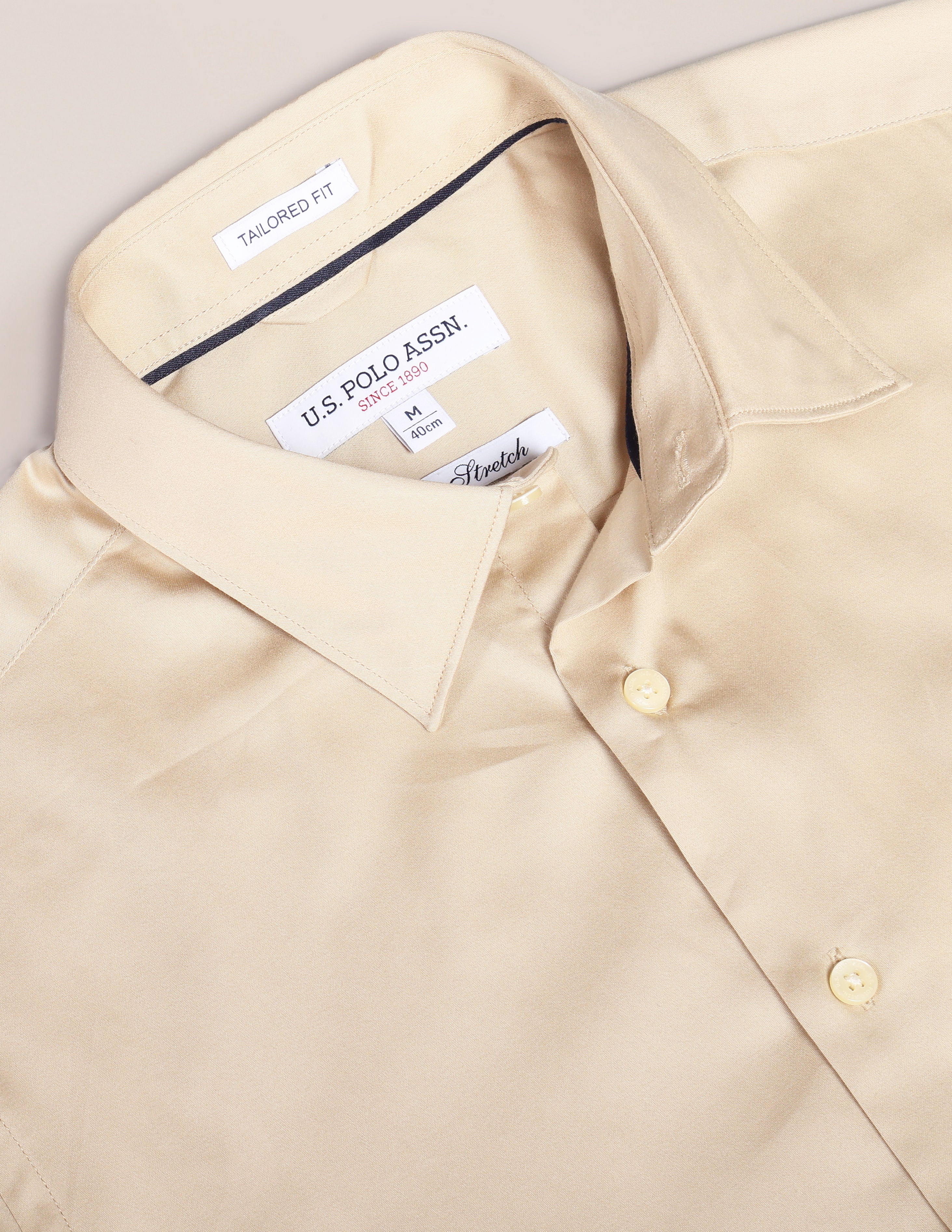 Cutaway Collar Solid Shirt Beige - U.S. POLO ASSN. | Large