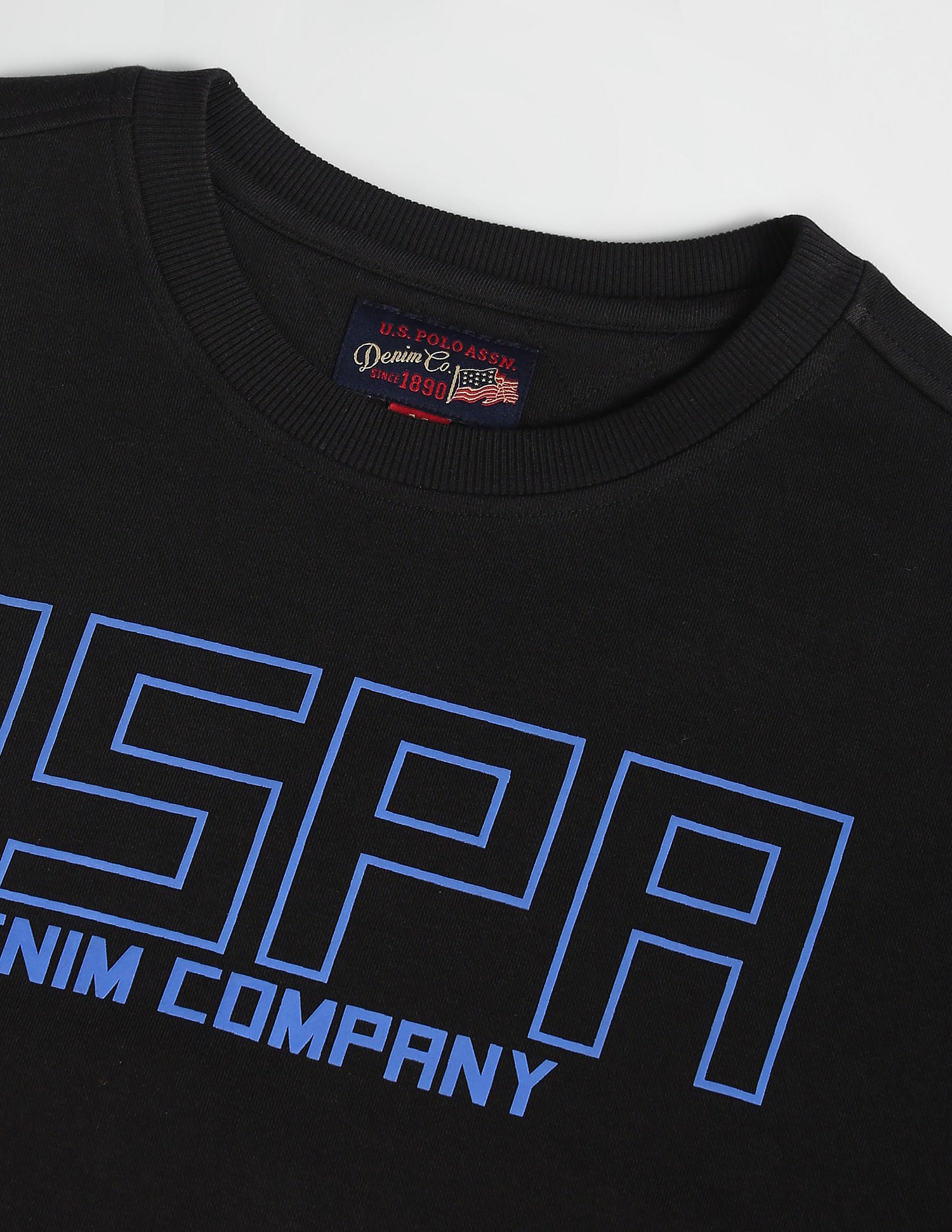 Crew Neck Brand Print Sweatshirt Black - U.S. POLO ASSN. | Large