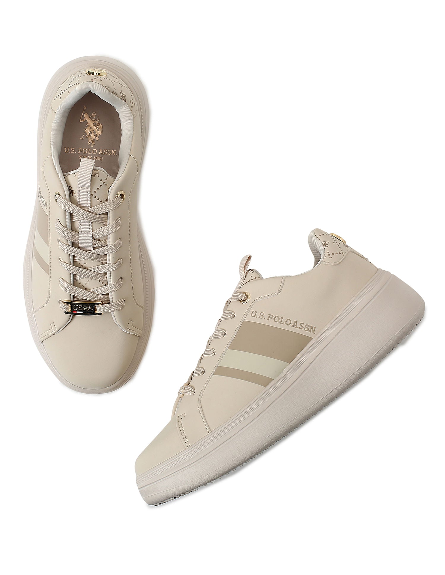 Round Toe Solid Clara 2.0 Sneakers Beige - U.S. Polo Assn. India | Large