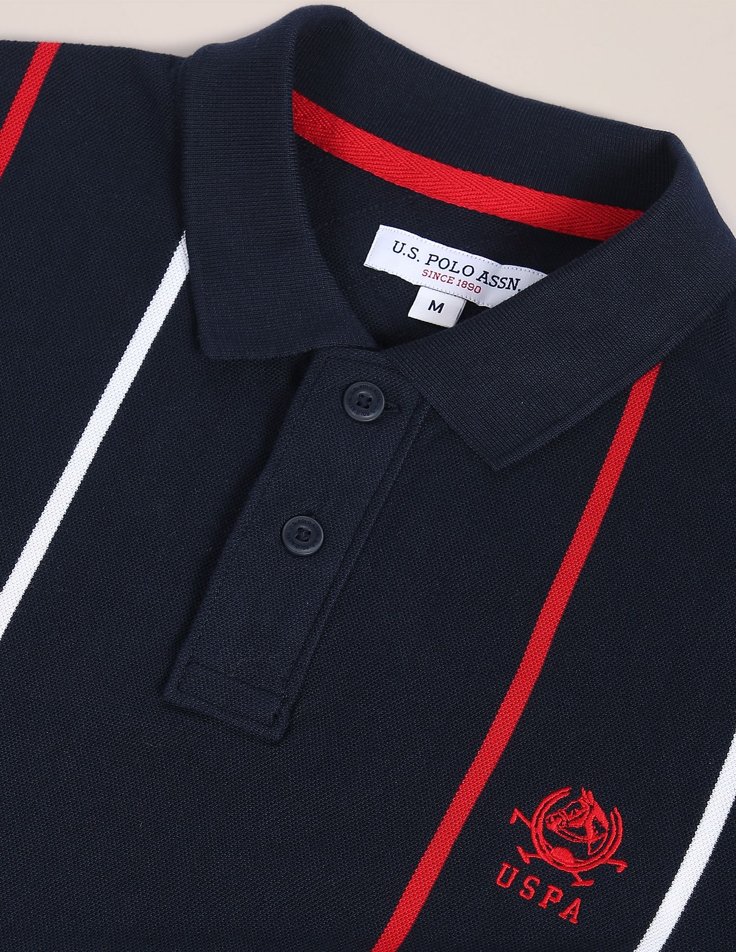 Ribbed Collar Vertical Stripe Polo Shirt Navy - U.S. POLO ASSN. | Large