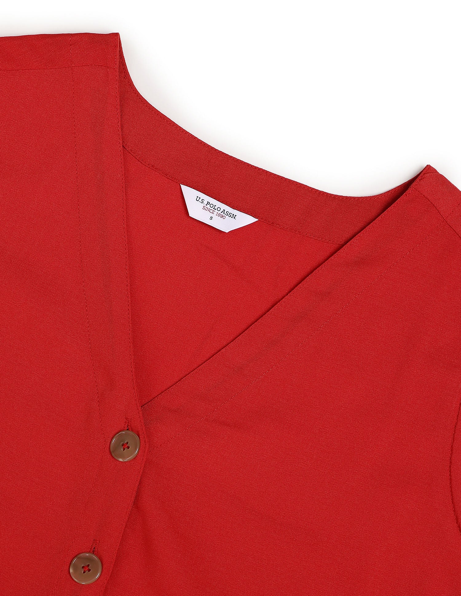 V-Neck Solid Fit And Flare Dress Red - U.S. Polo Assn. India | Large