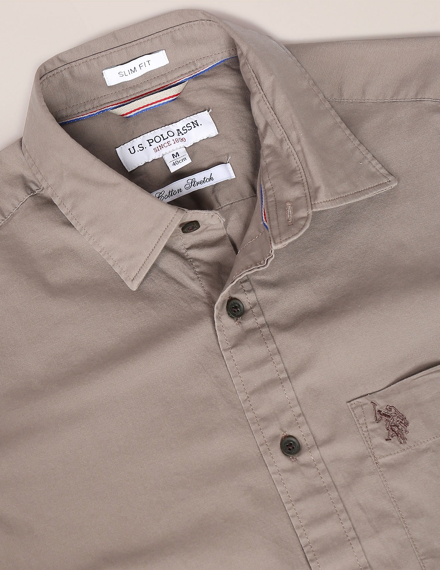 Slim Fit Solid Casual Shirt Taupe - U.S. POLO ASSN. | Large