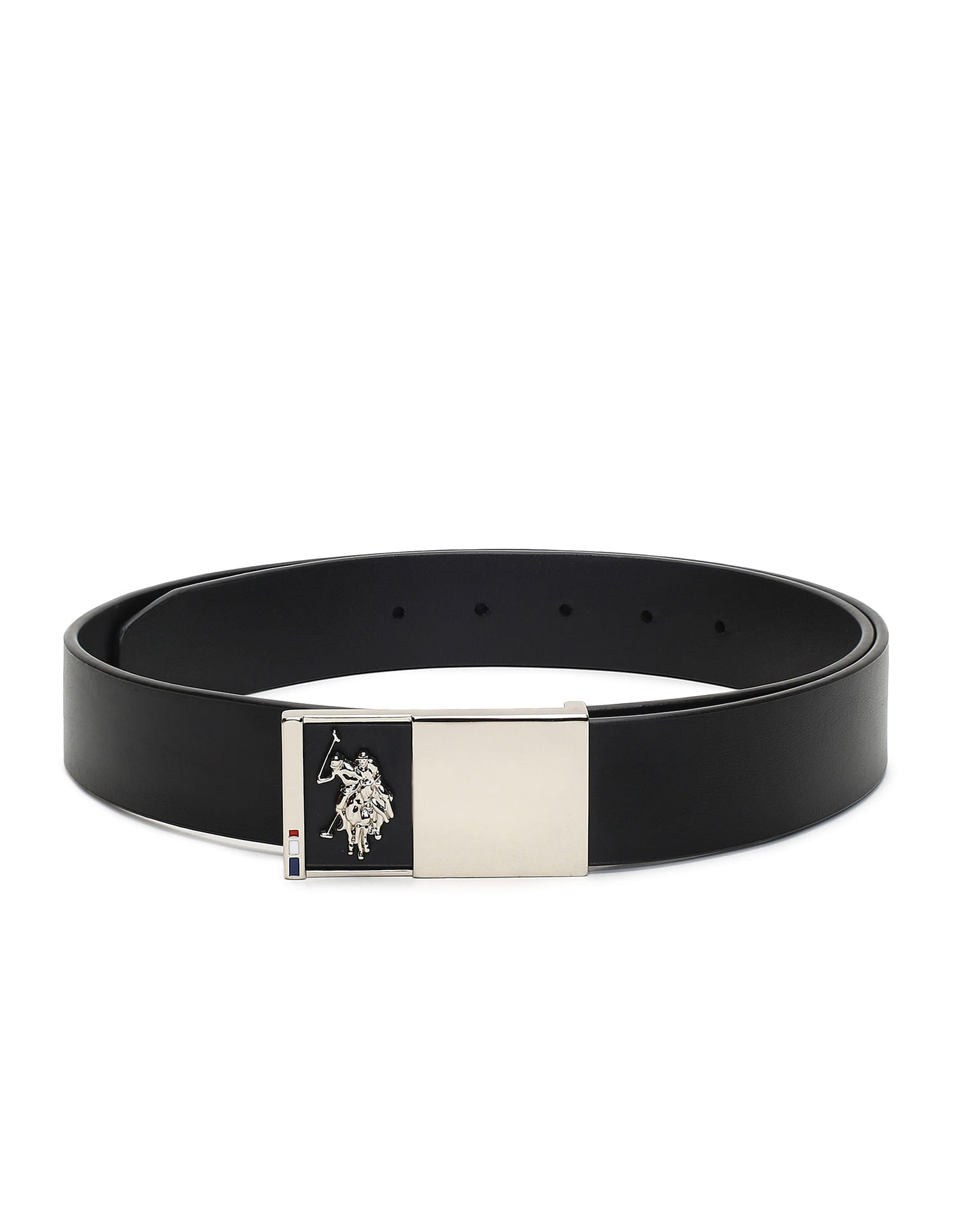 Leather Metallic Buckle Belt Black - U.S. POLO ASSN. | Large