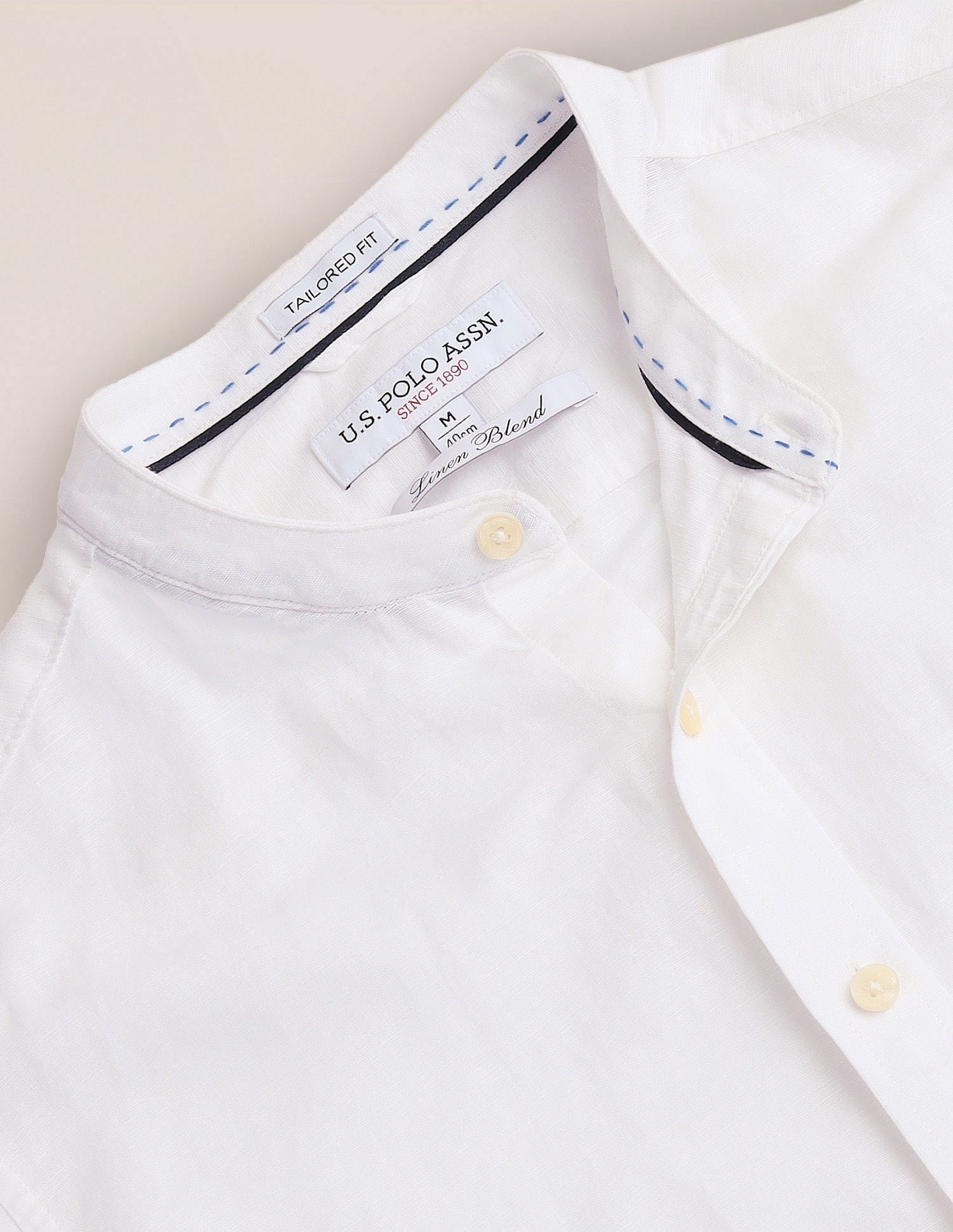 Mandarin Collar Linen Blend Shirt White - U.S. Polo Assn. India | Large