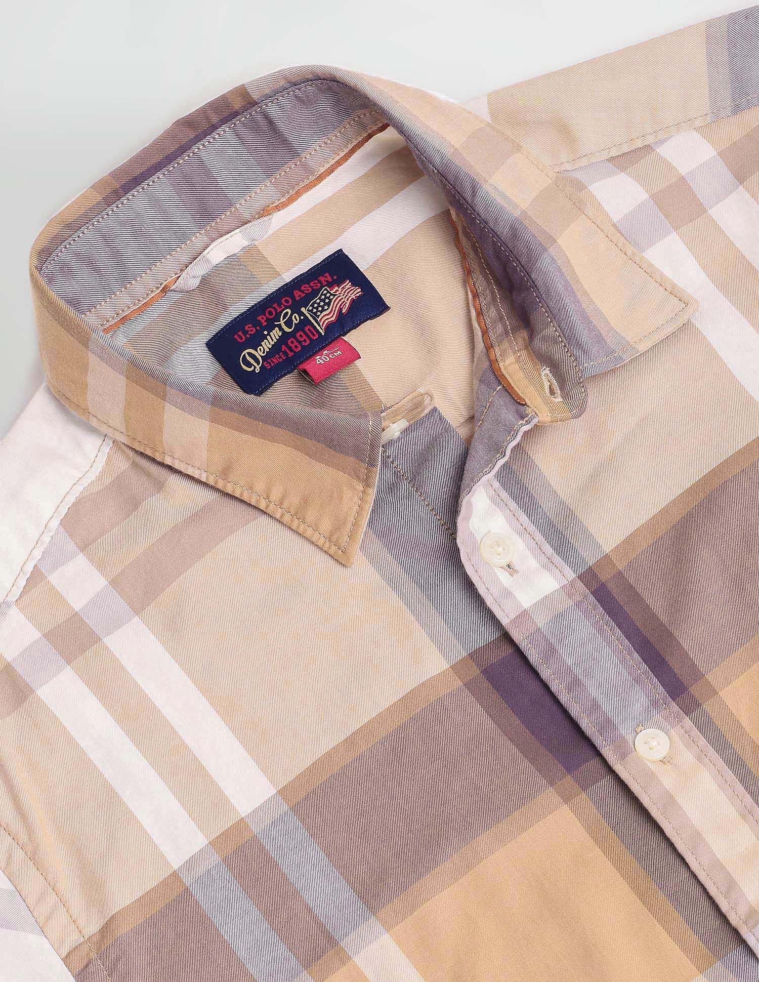 Plaid Check Slim Fit Shirt Khaki - U.S. POLO ASSN. | Large