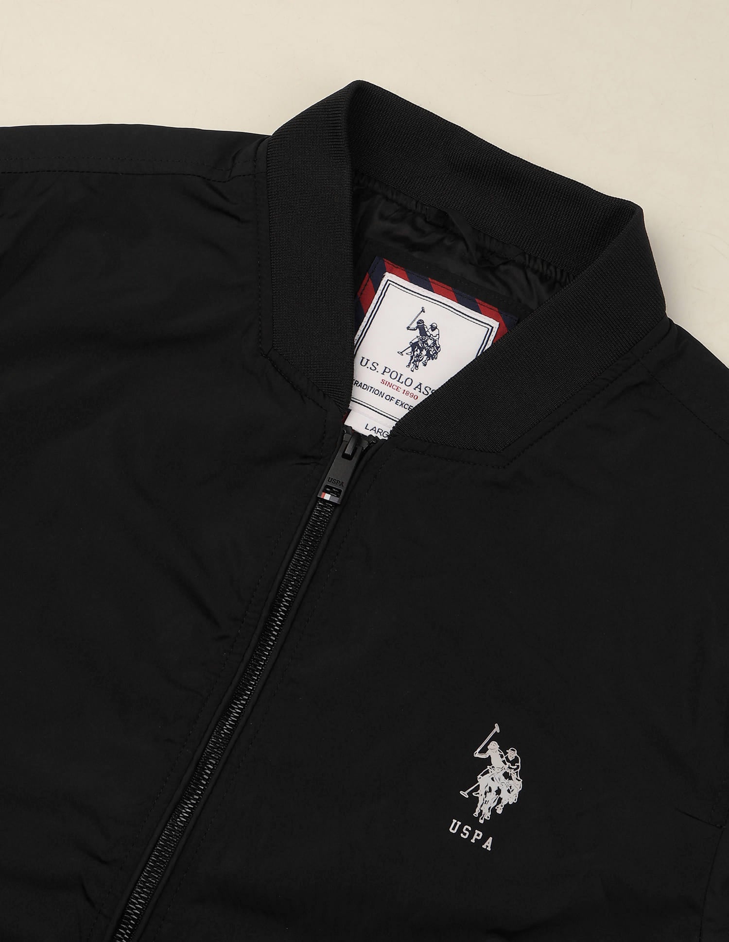 Men Black Solid Stand Collar Bomber Jacket Black - U.S. Polo Assn. India | Large
