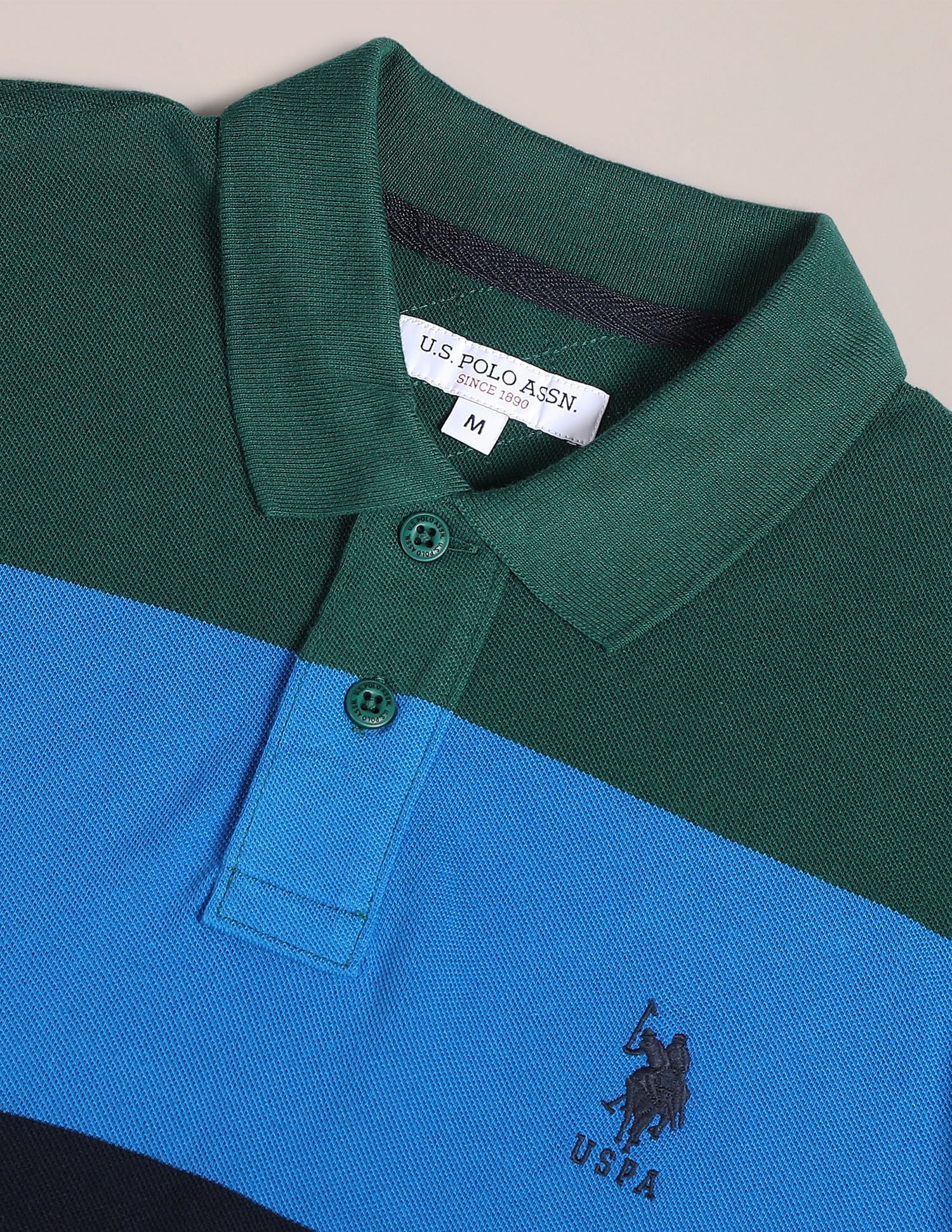 Colour Block Cotton Polo Shirt Green - U.S. POLO ASSN. | Large