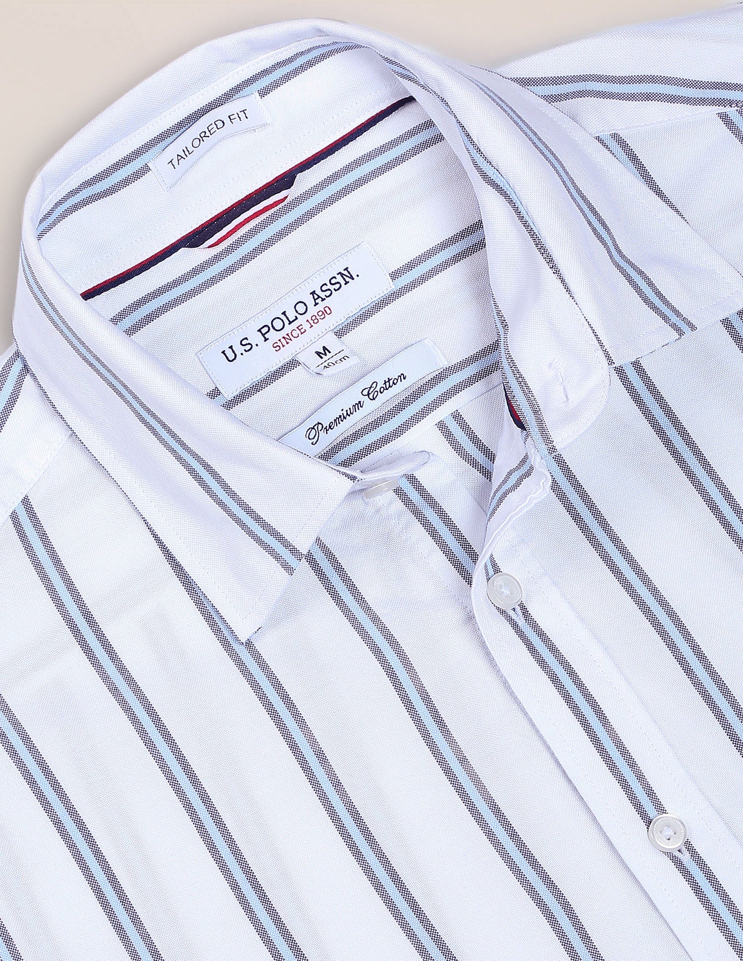 Iconic Oxford Stripe Shirt White - U.S. Polo Assn. India | Large