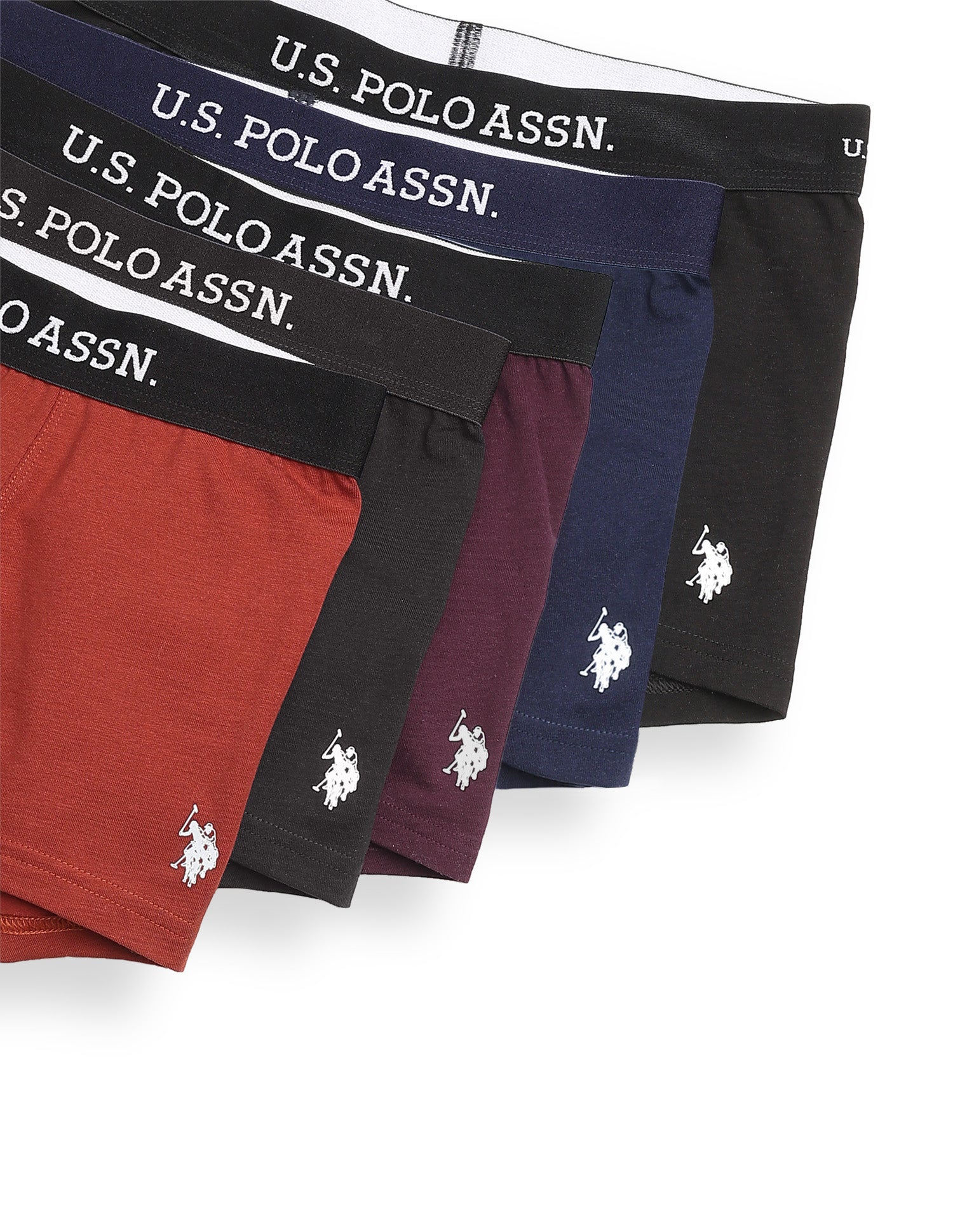 Anti Microbial Solid OET13 Trunks - Pack Of 5 Navy, Burgandy, Black, Rust & Black - U.S. Polo Assn. India | Large