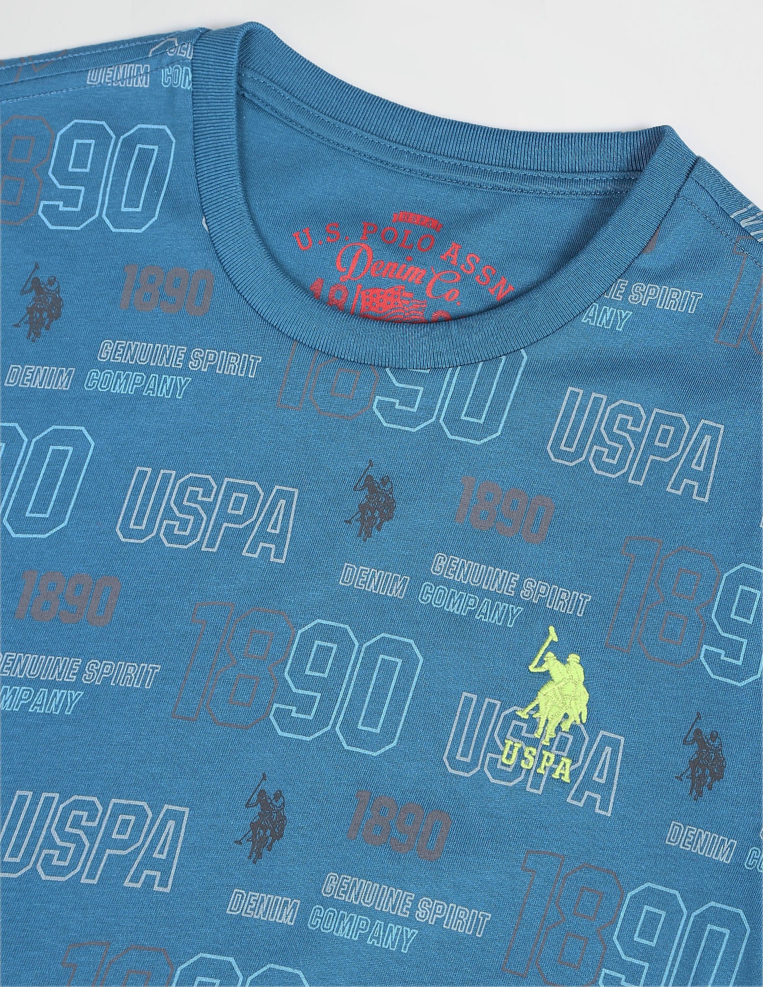 Iconic All Over Brand Print T-Shirt Blue - U.S. Polo Assn. India | Large