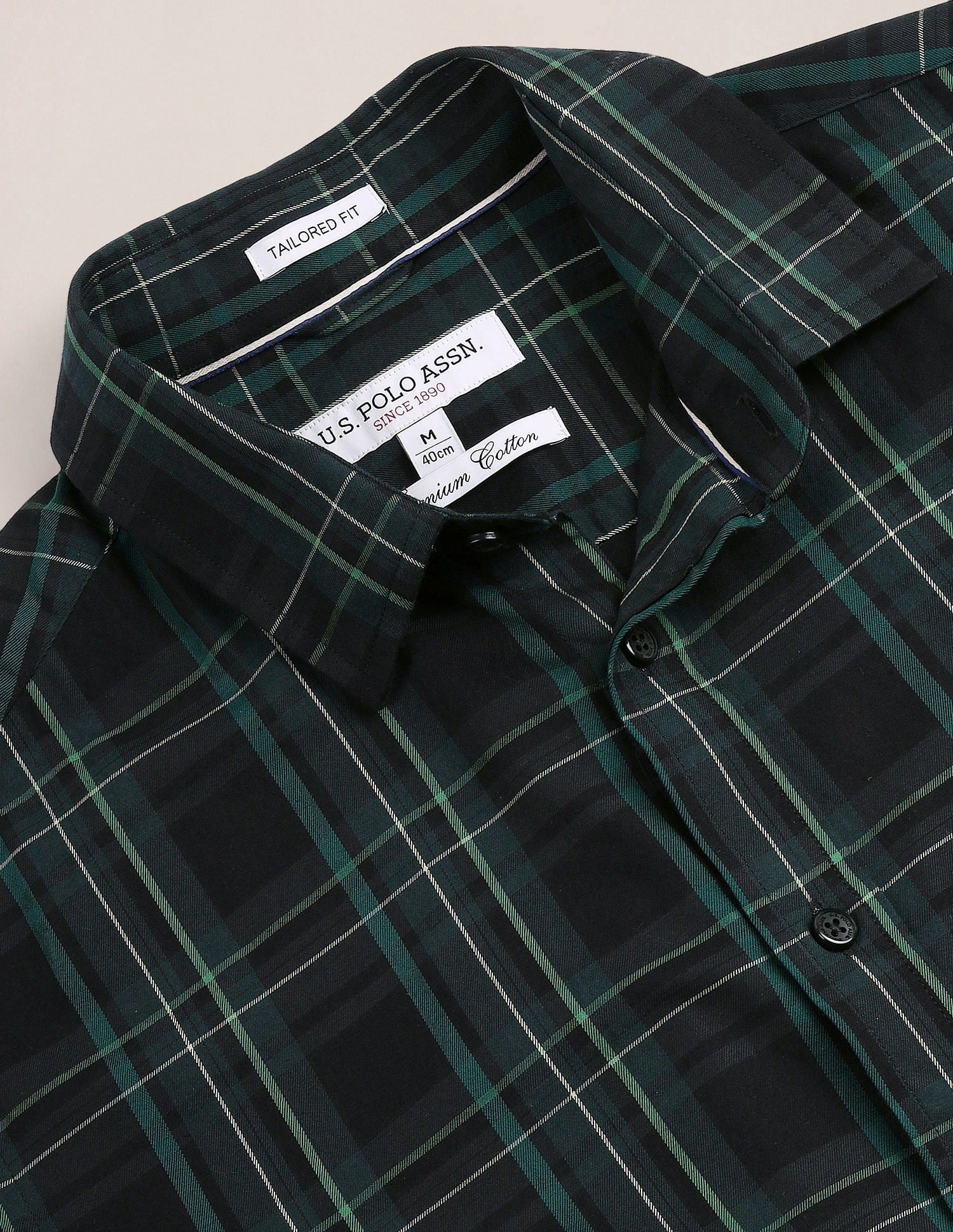 Tartan Check Tailored Fit Shirt Green - U.S. POLO ASSN. | Large