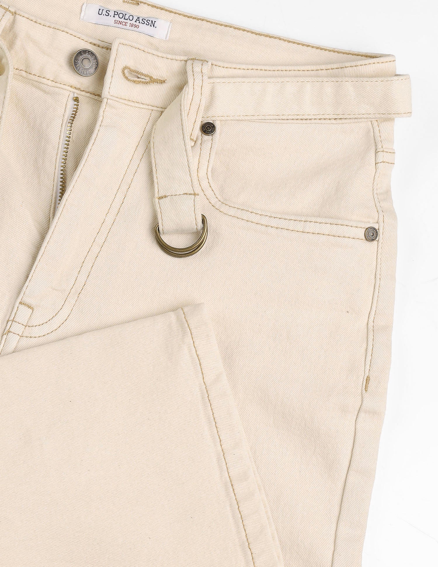 High Rise Wide Leg Jeans Ecru - U.S. POLO ASSN. | Large