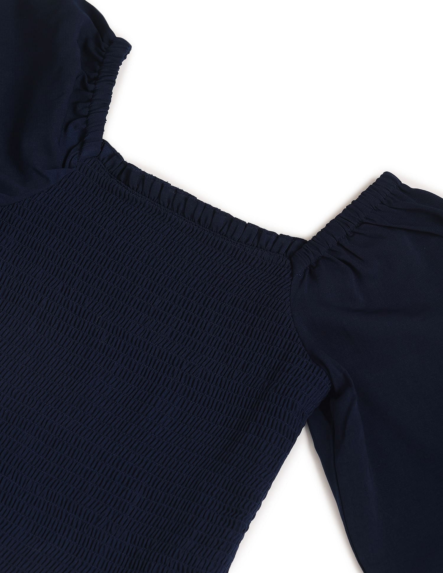 Bell Sleeve Smocked Bodice Solid Top Navy - U.S. Polo Assn. India | Large