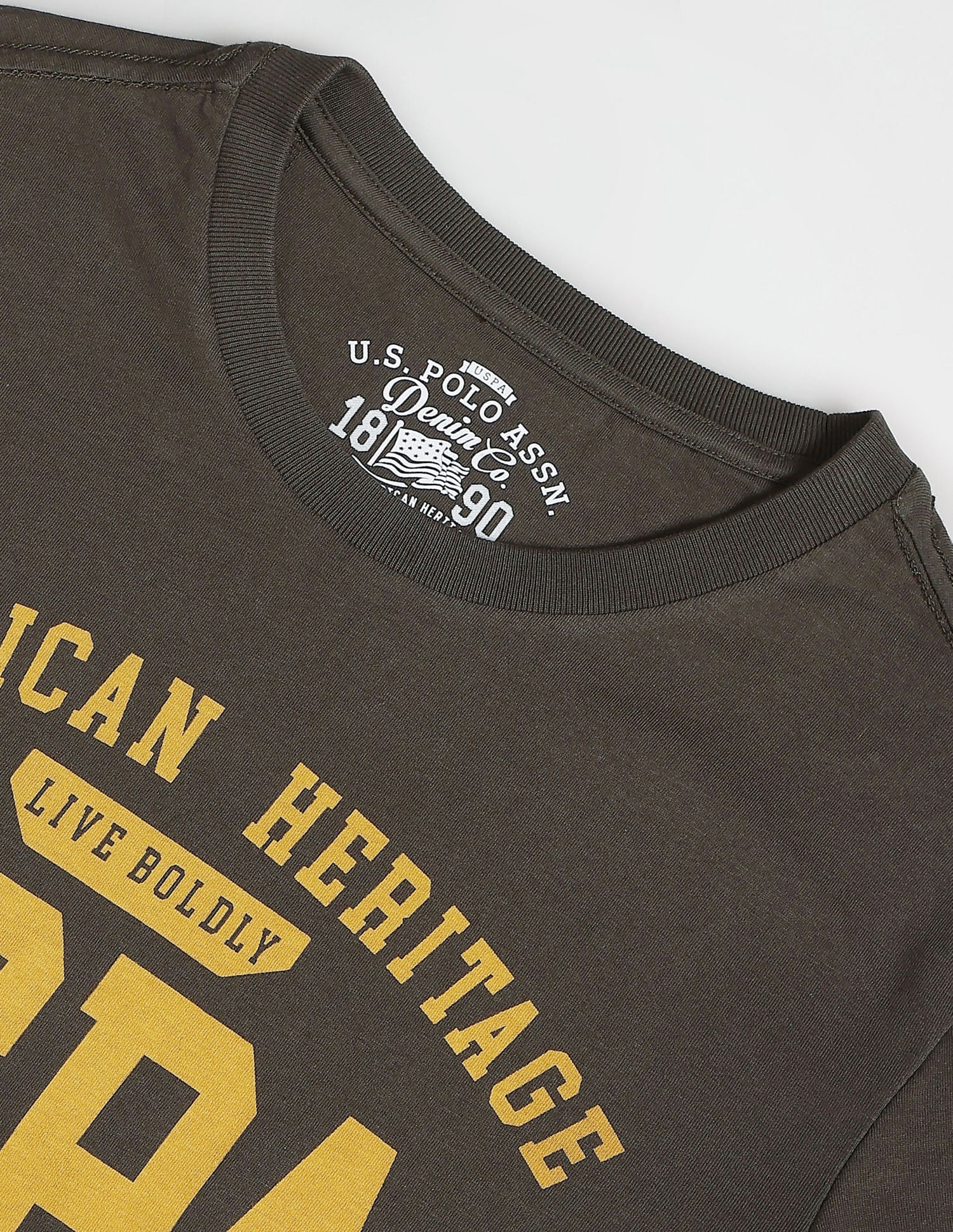 Crew Neck Typographic Print T-Shirt Olive - U.S. Polo Assn. India | Large