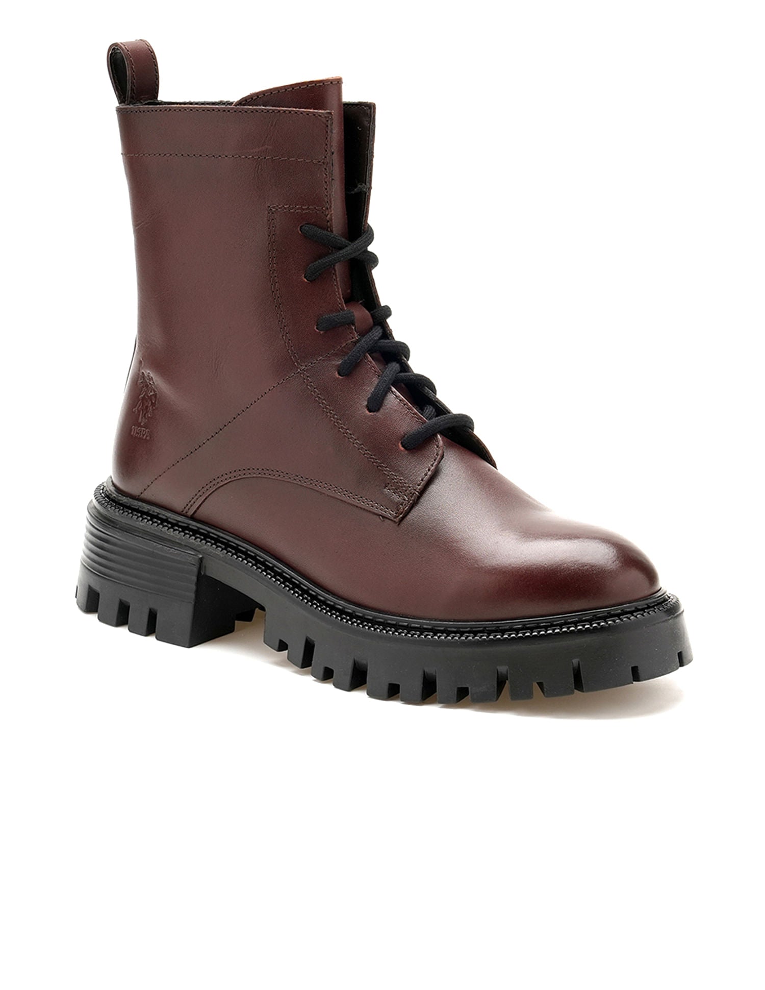 Women Fiorella Leather Combat Boots Burgundy - U.S. POLO ASSN. | Large