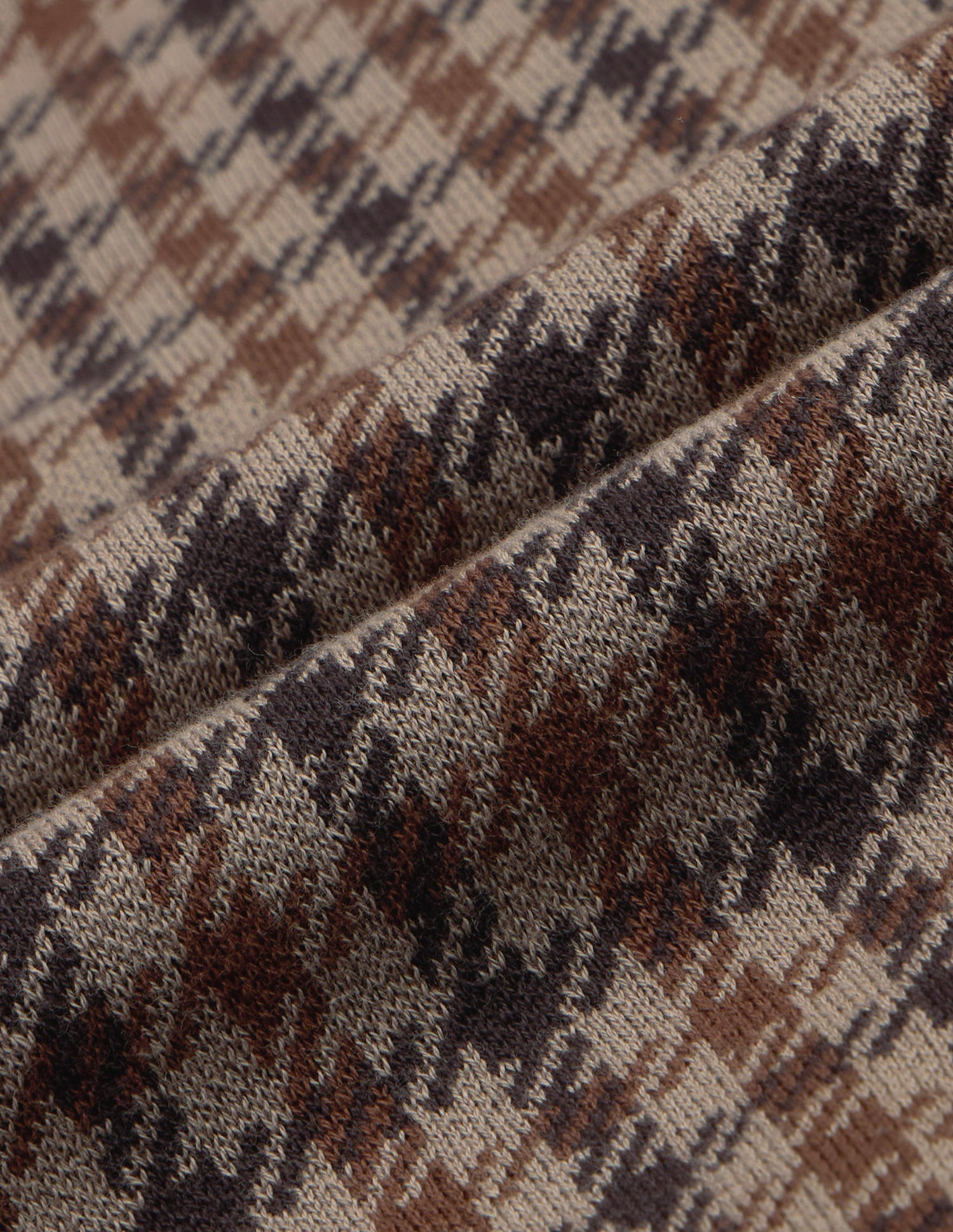 Houndstooth Patterned Knit Slim Fit Sweater Light Brown - U.S. Polo Assn. India | Large