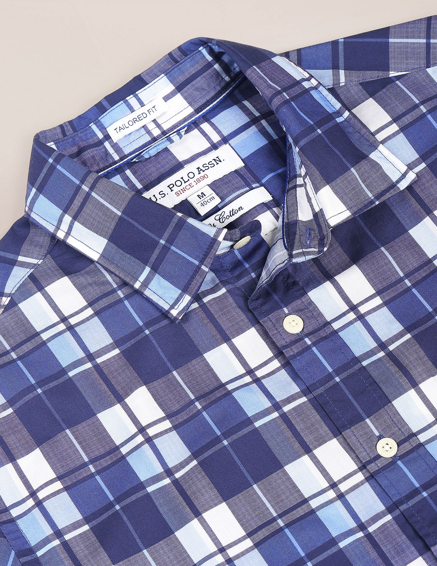 Tartan Check Tailored Fit Shirt Aqua and Light Green - U.S. Polo Assn. India | Large