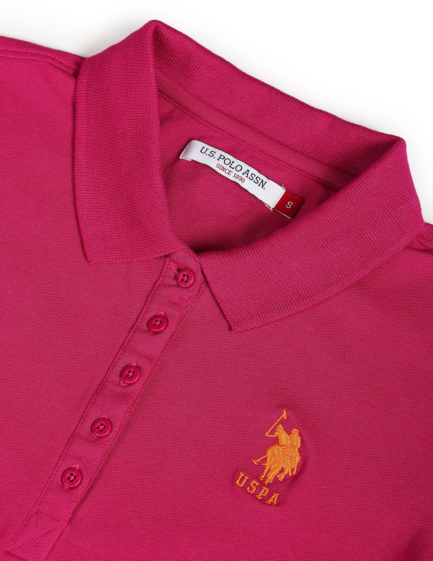 Ribbed Collar Solid Polo Shirt Fuchsia - U.S. POLO ASSN. | Large