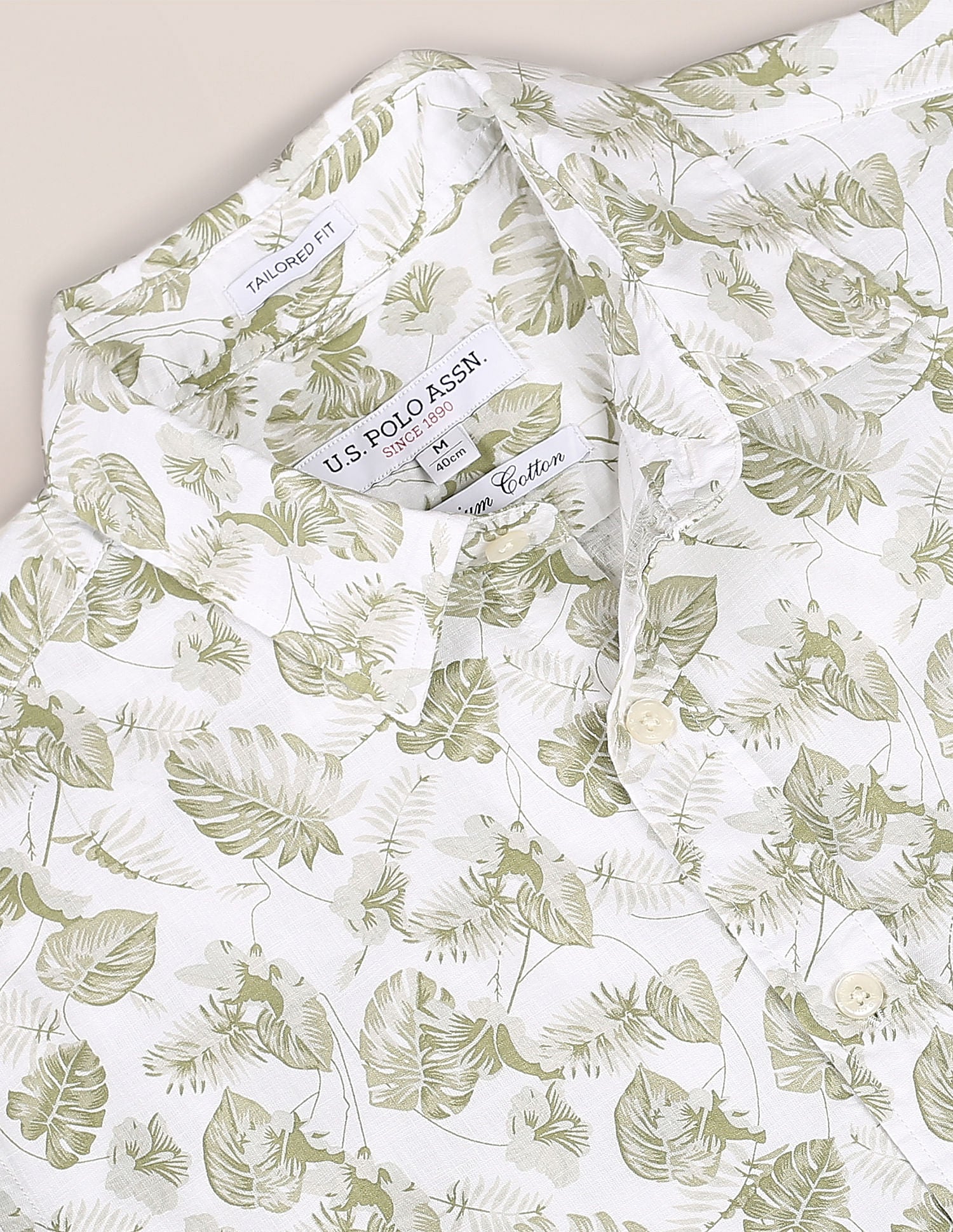 Tropical Print Cotton Shirt Olive - U.S. Polo Assn. India | Large