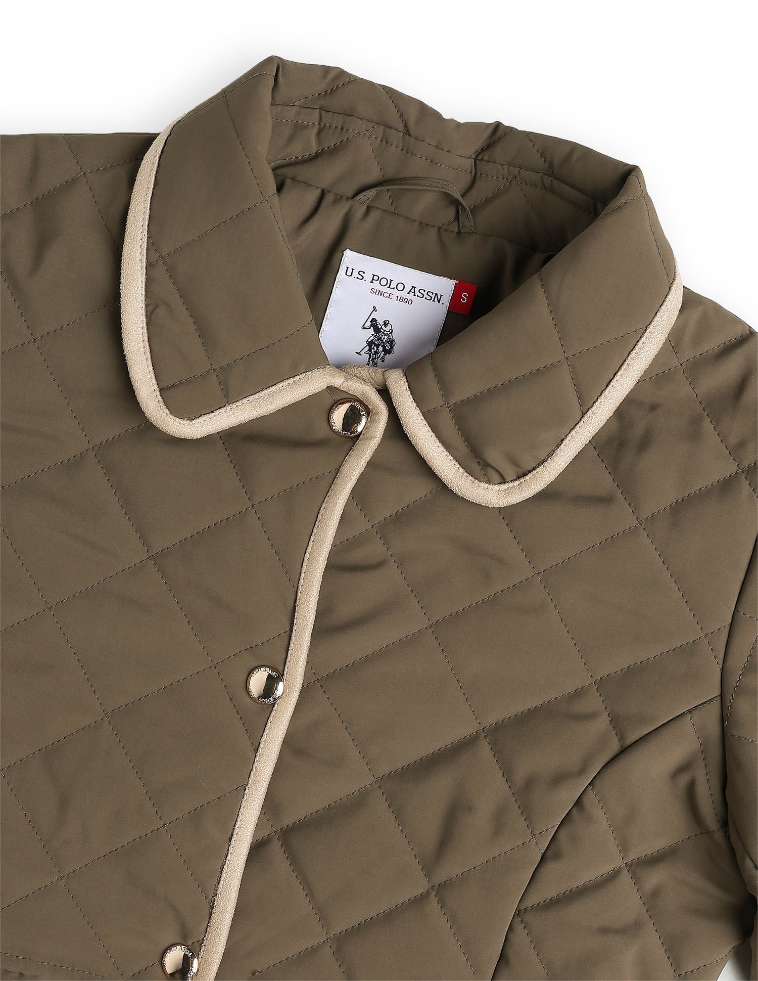 Solid Regular Fit Quilted Jacket Brown - U.S. POLO ASSN. | Large