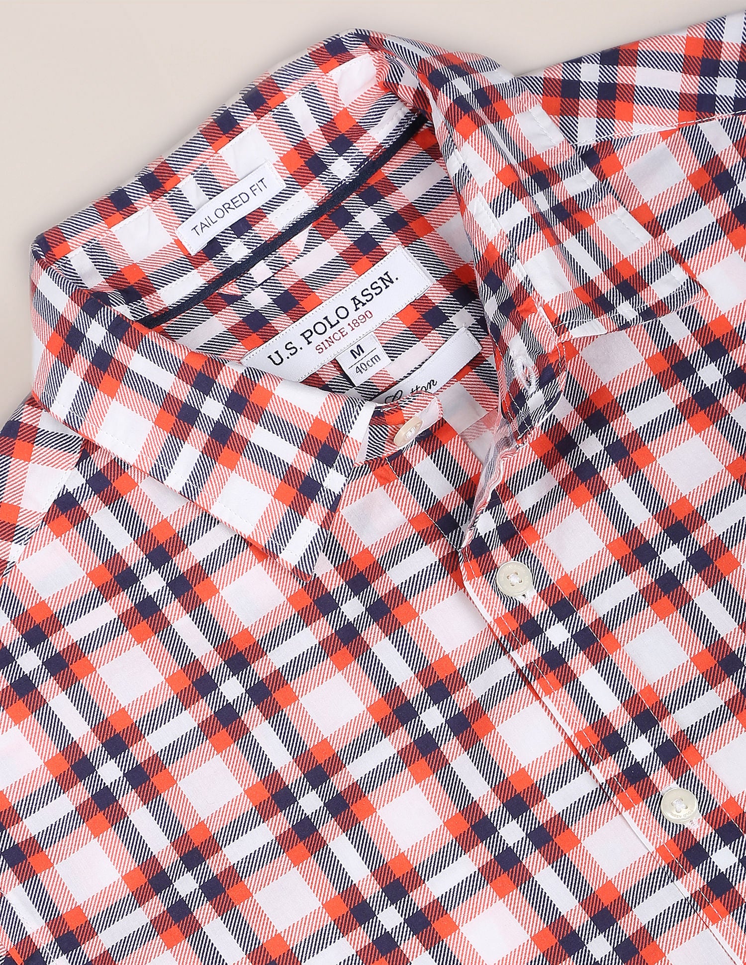Pure Cotton Tartan Check Shirt Orange and Navy - U.S. POLO ASSN. | Large