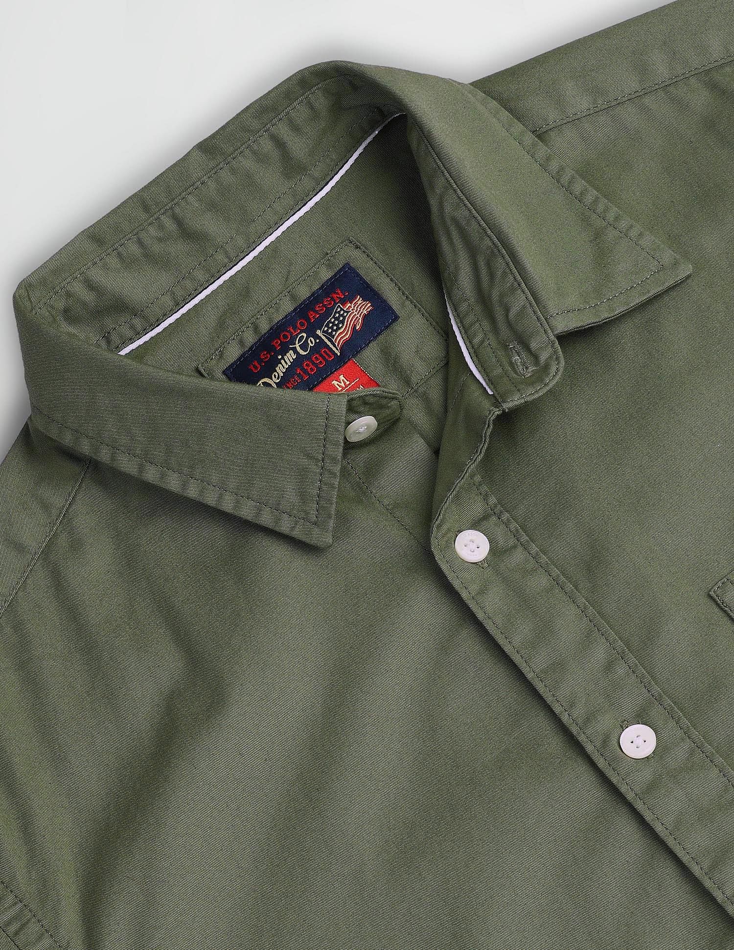 Semi Cutaway Collar Slim Fit Shirt Green - U.S. Polo Assn. India | Large
