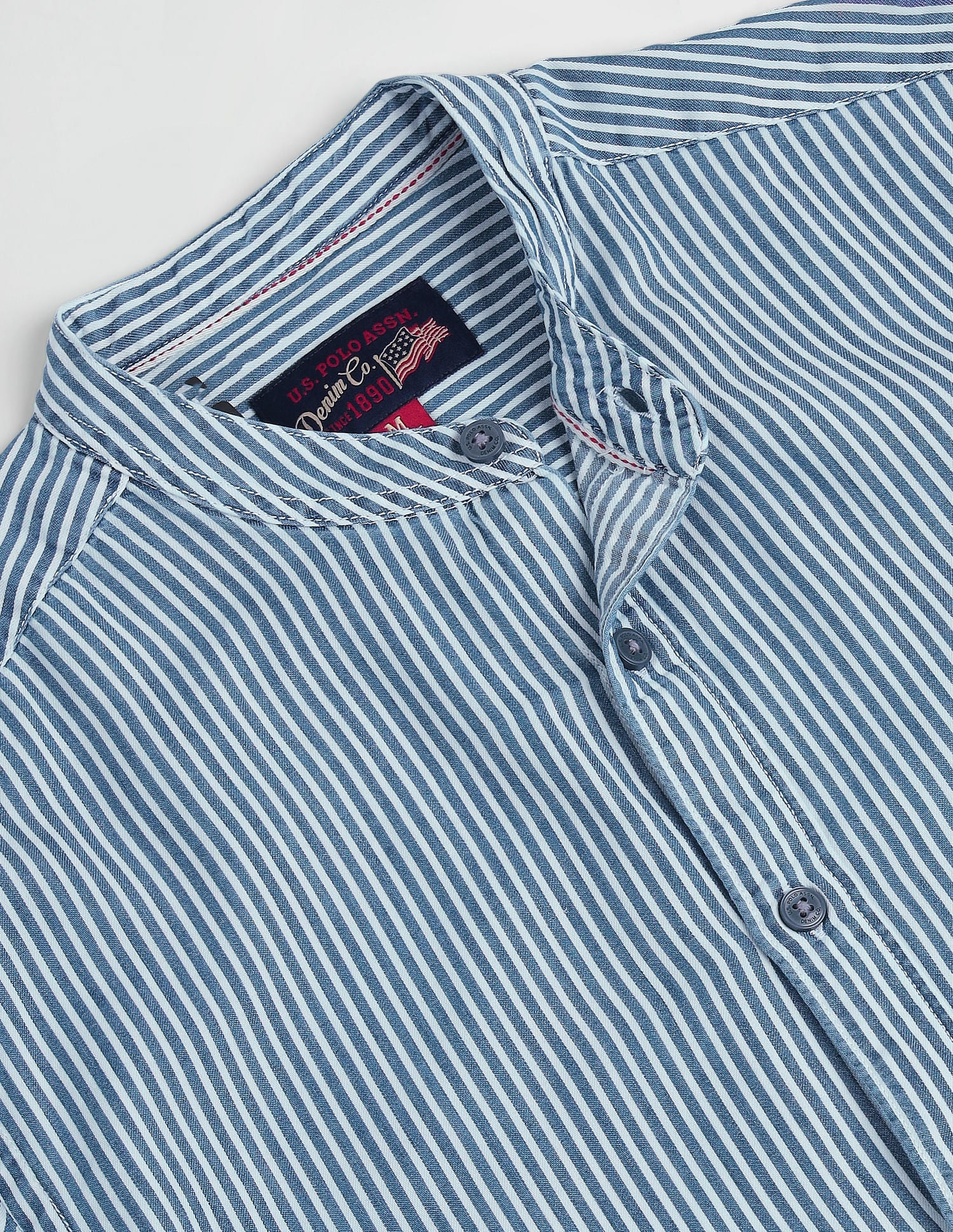 Mandarin Collar Twill Shirt Blue - U.S. Polo Assn. India | Large