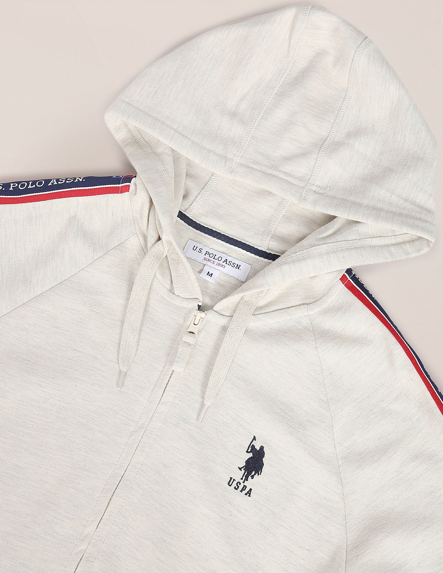 Hooded Zip Up Heathered Sweatshirt Ecru - U.S. POLO ASSN. | Large